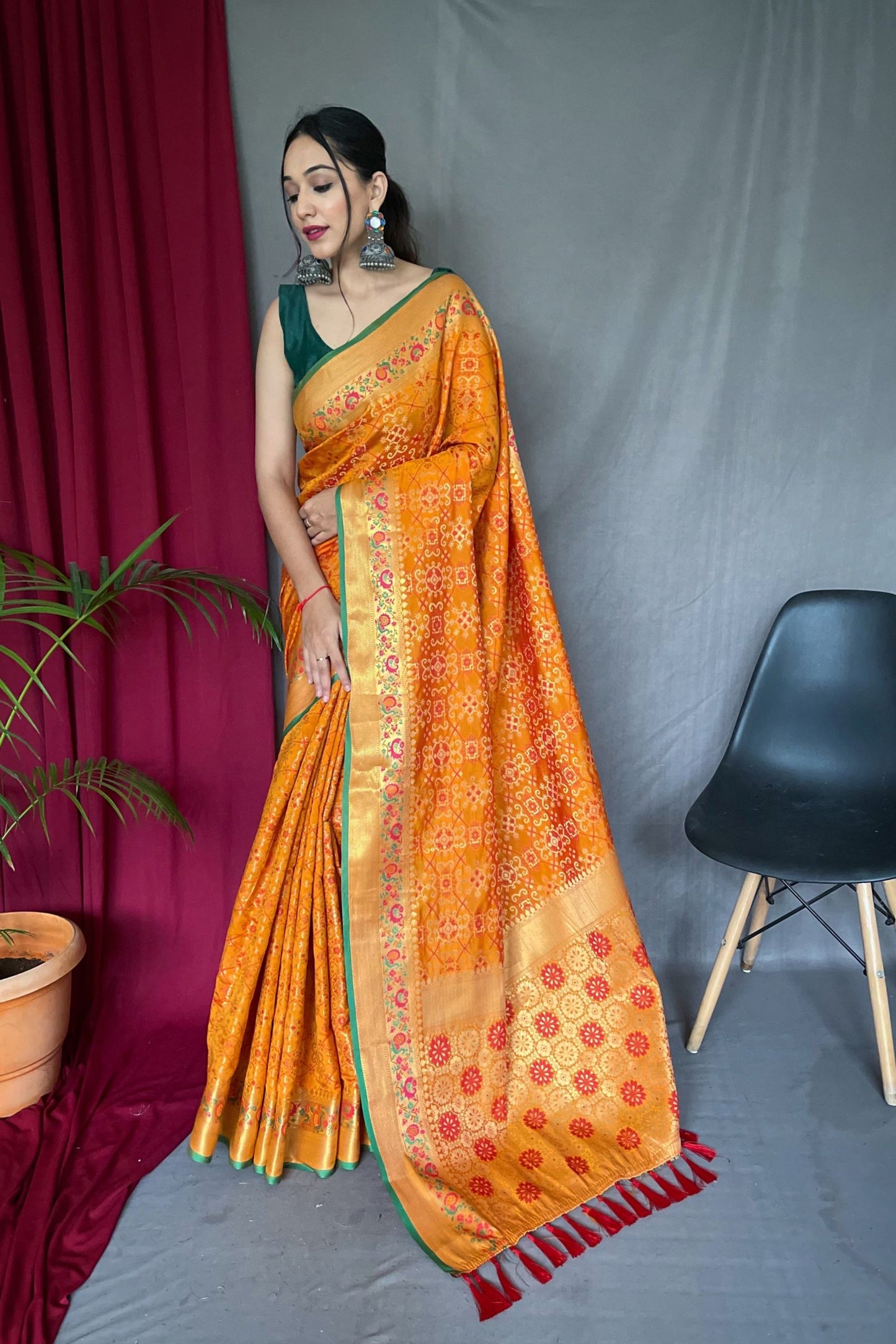 Yellow Patola Silk Saree with Paithani Patola Fusion