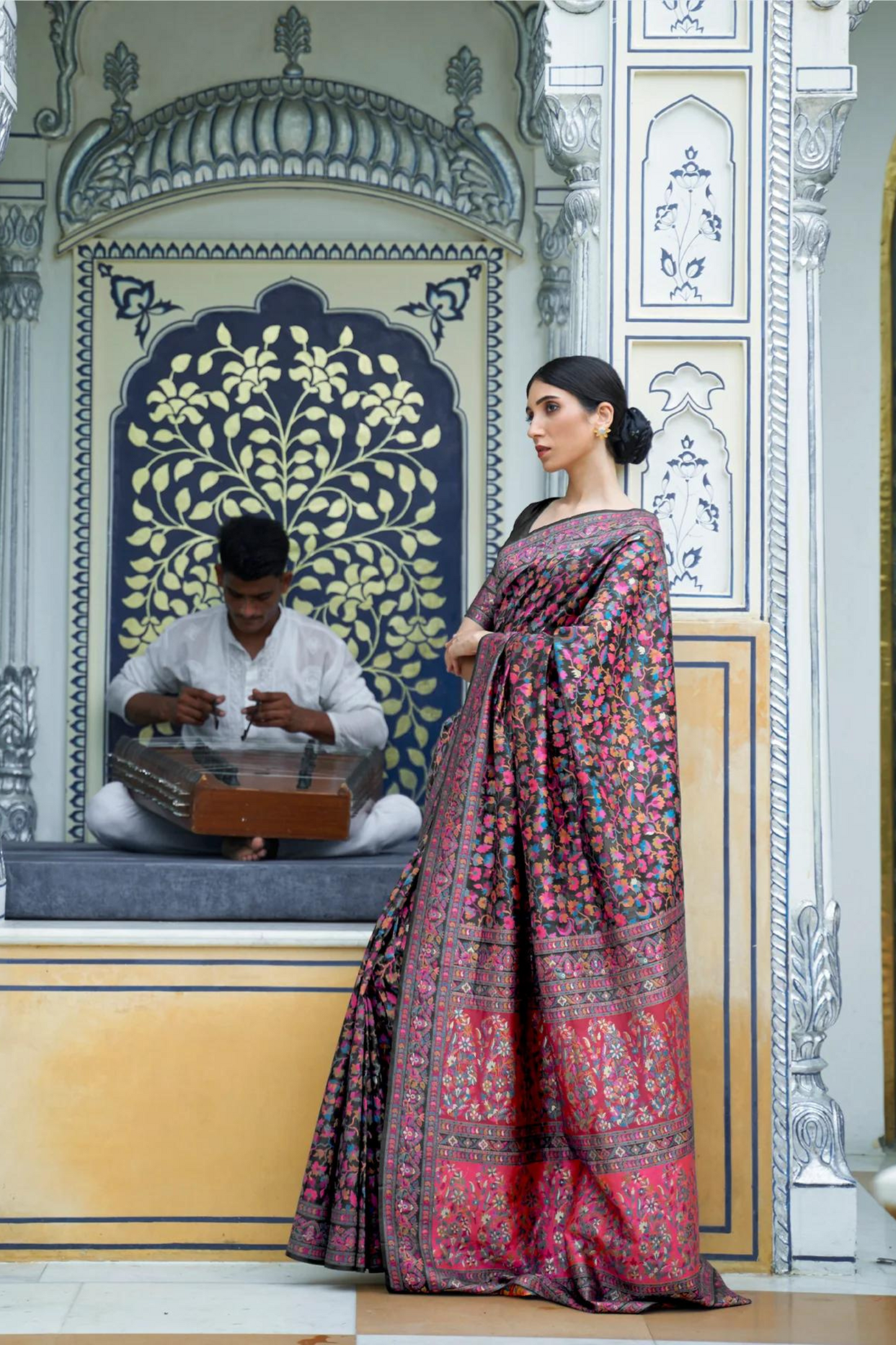 Mauve Purple Cotton Silk Pashmina Sarees with Kashmiri Modal Weaving