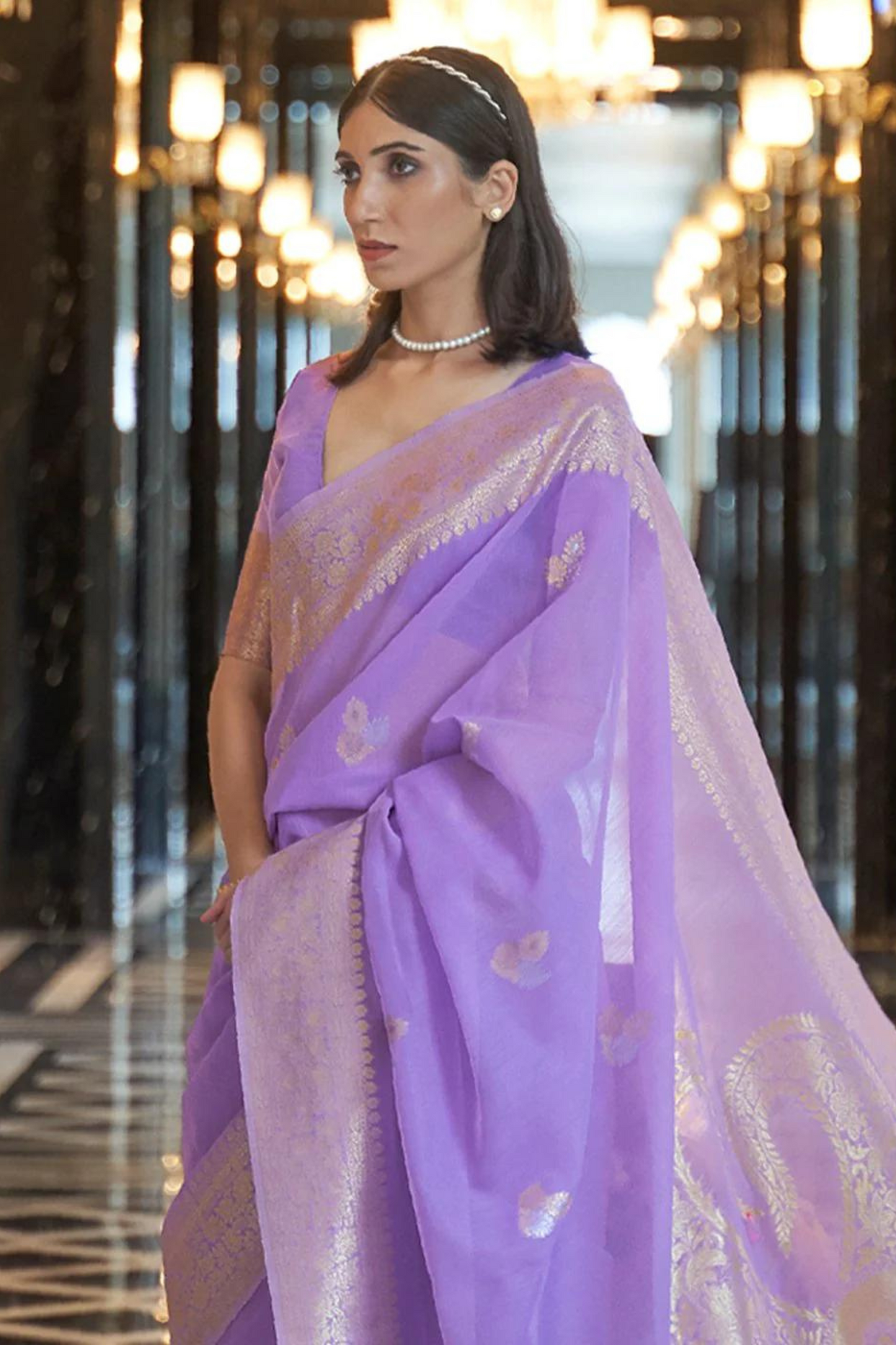 Lavender Soft Cotton Blend Silk Saree with Zari Work