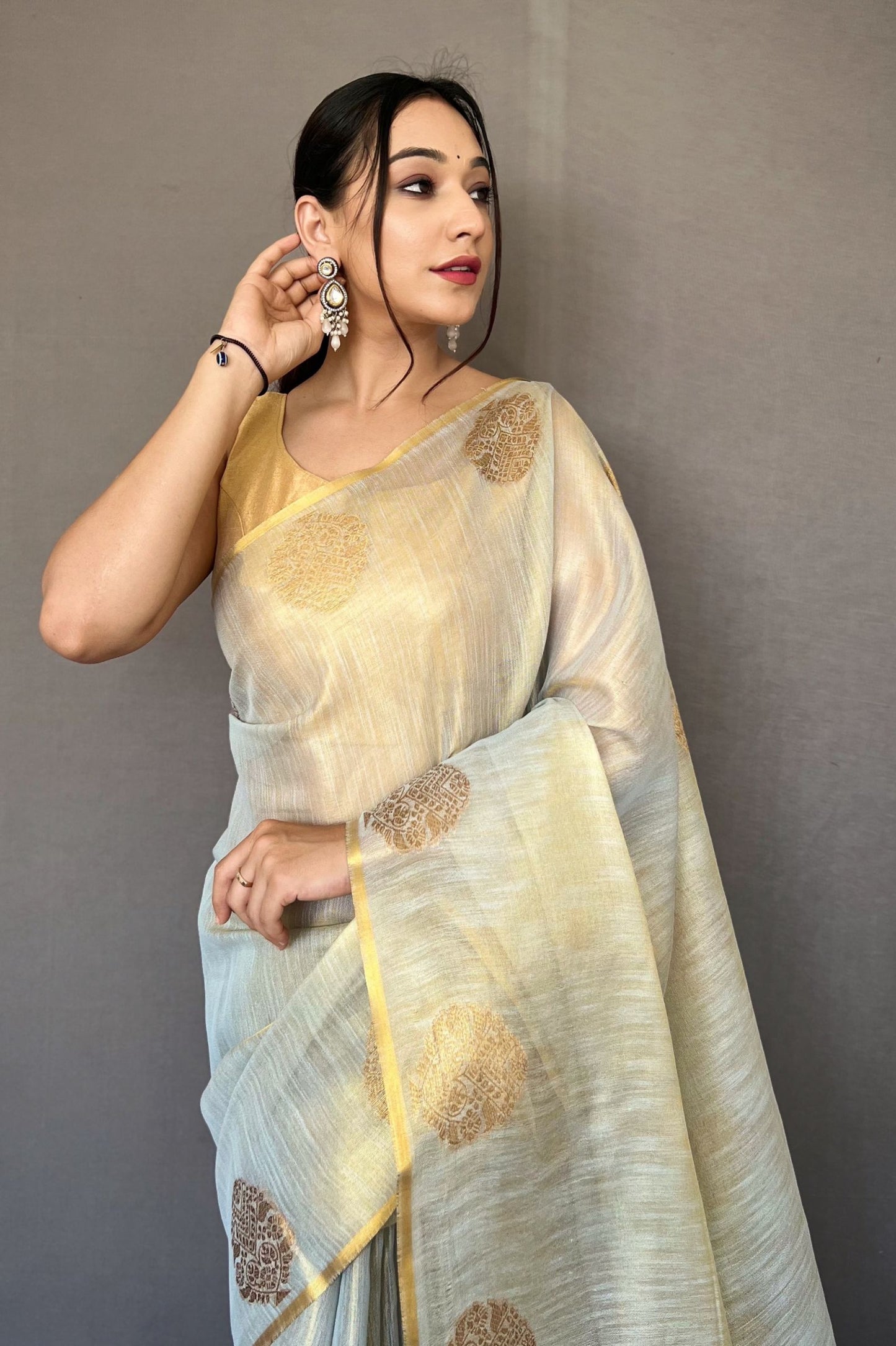 Silver Jacquard Woven Tissue Silk Saree