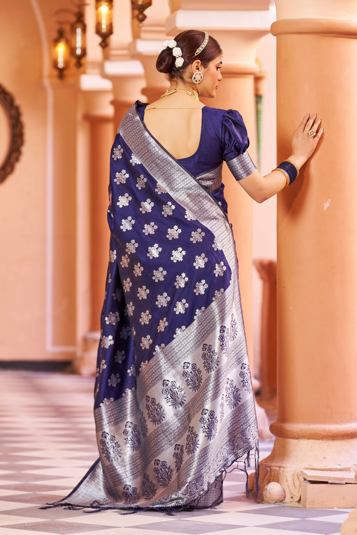 Indigo Blue Designer Banarasi Bland Soft Silk Saree with Zari Pallu