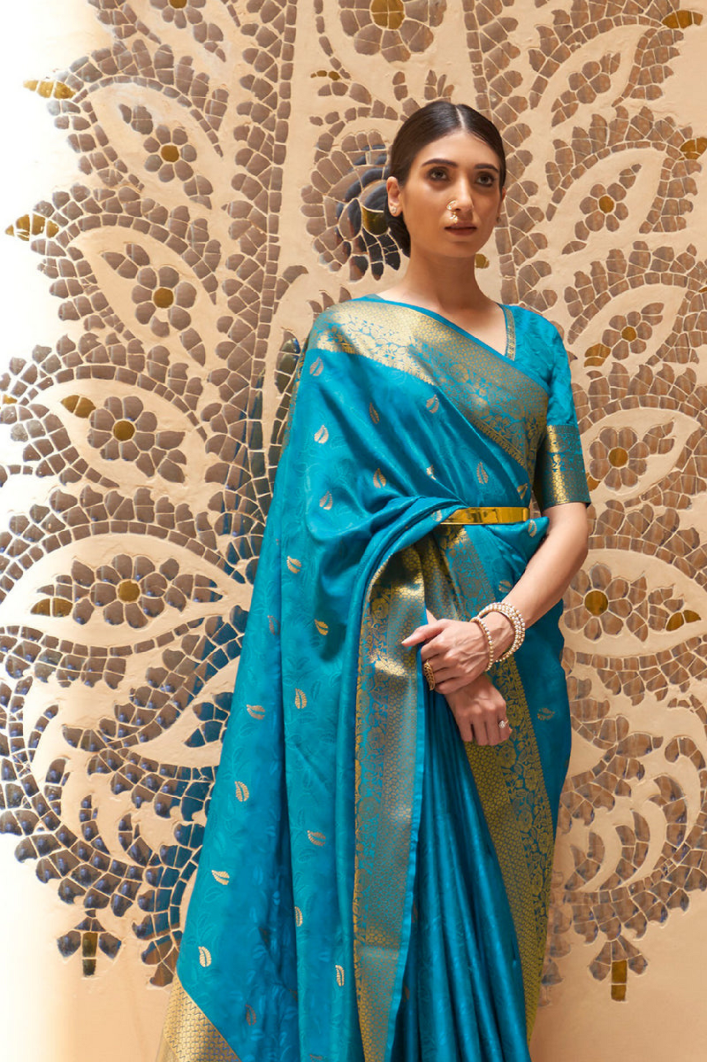 Teal Blue Pure Kanjivaram Soft Silk Saree with Zari Work