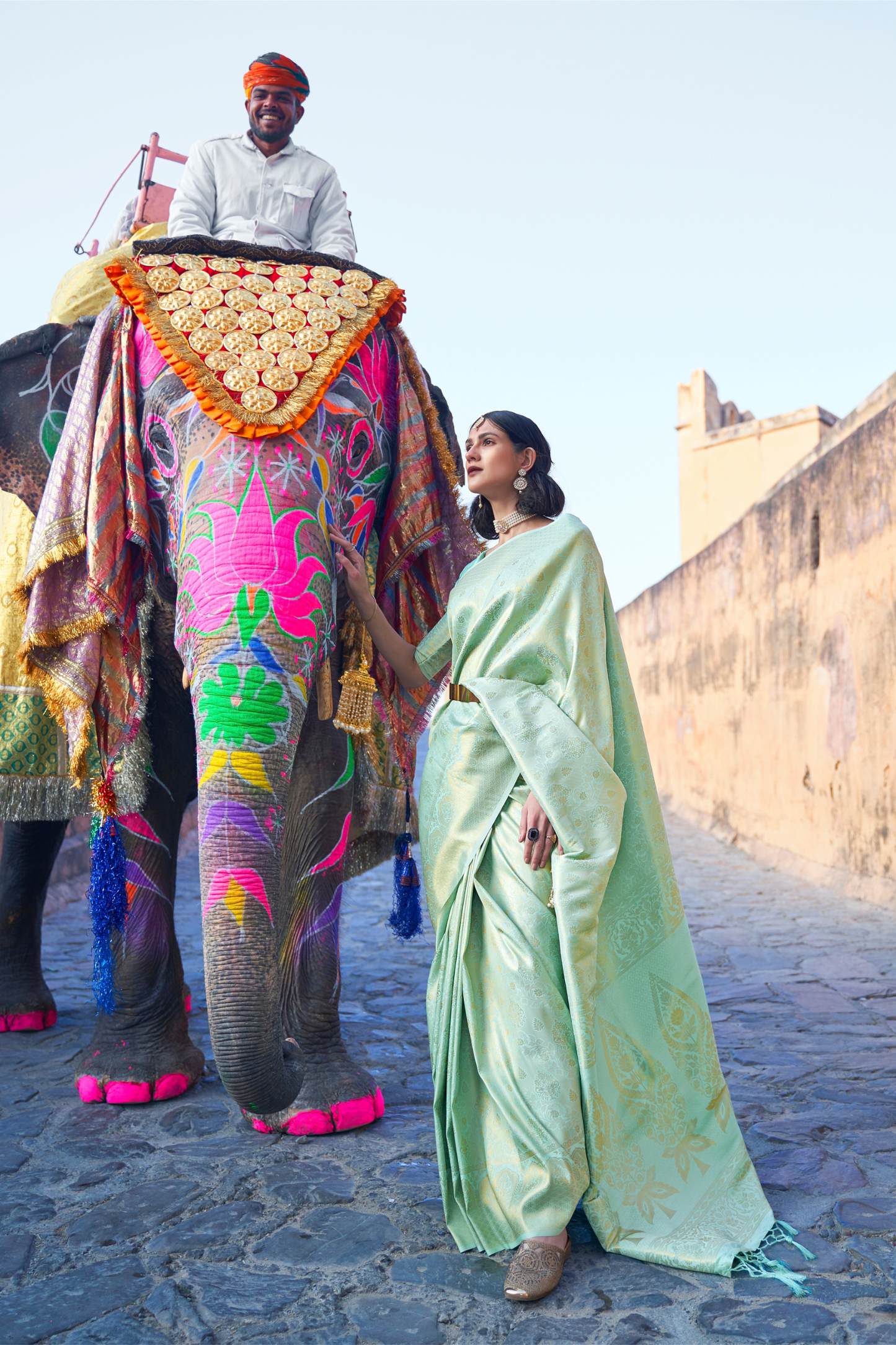 Pistachio Green Lavish Banarasi Handloom Silk Saree with Tassels Pallu