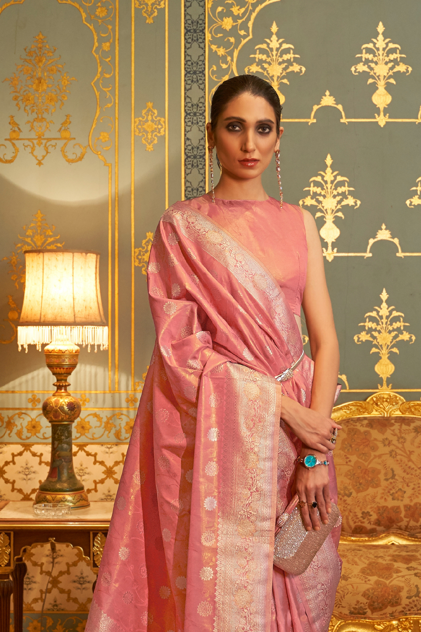 Dull Pink Banarasi Handloom Silk Zari Woven Saree