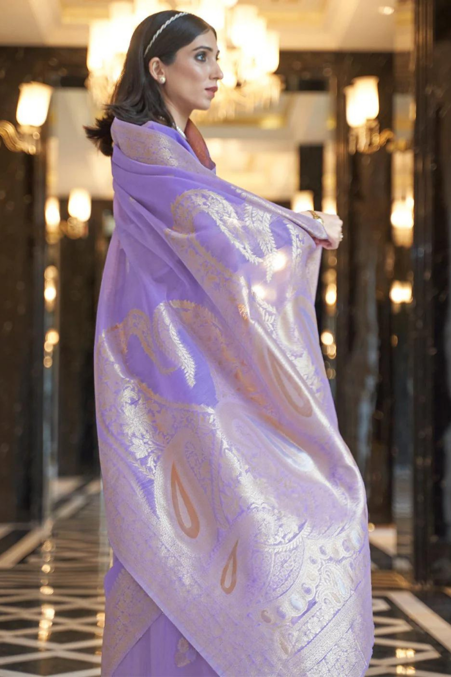 Lavender Soft Cotton Blend Silk Saree with Zari Work