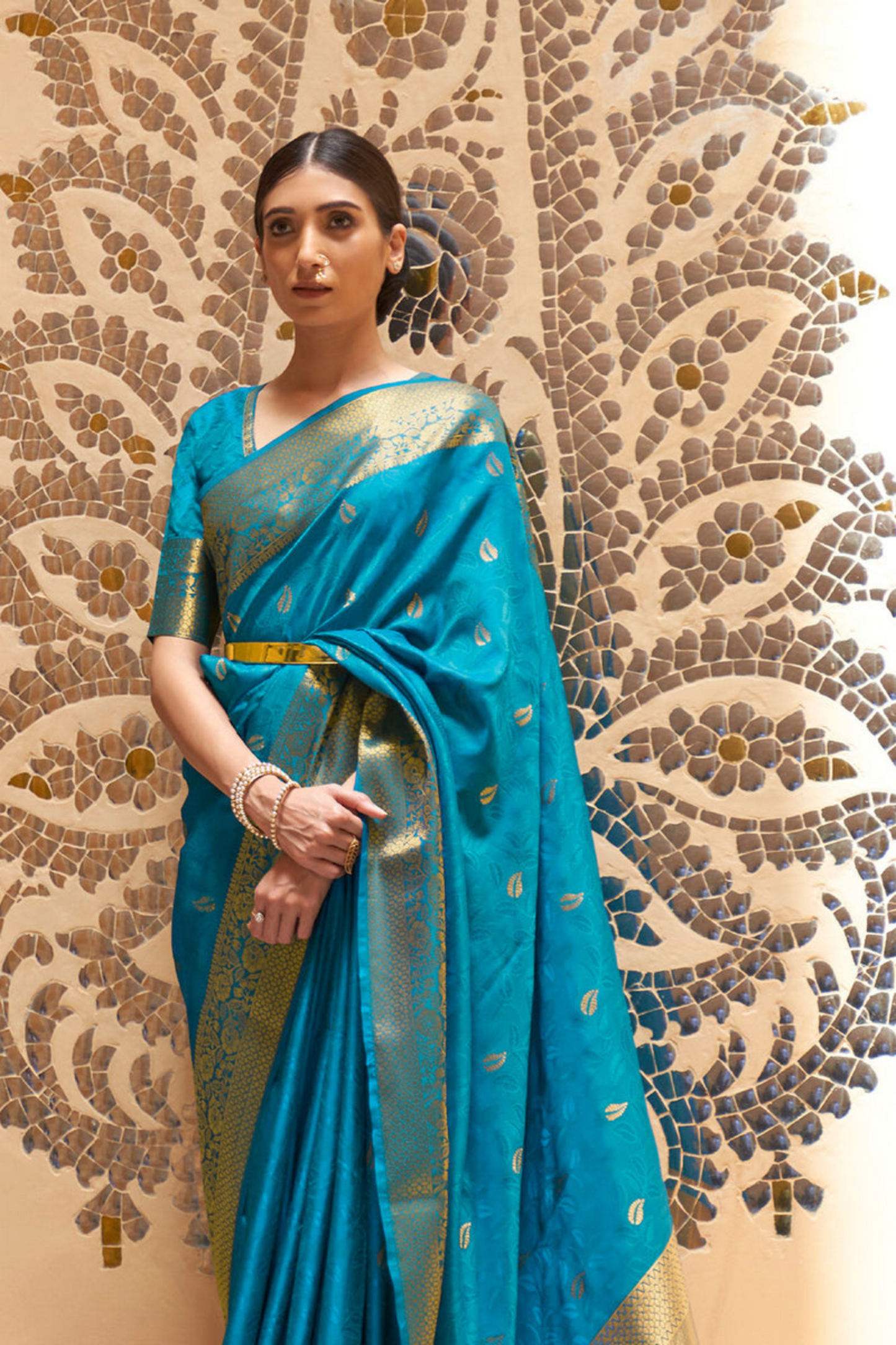 Teal Blue Pure Kanjivaram Soft Silk Saree with Zari Work