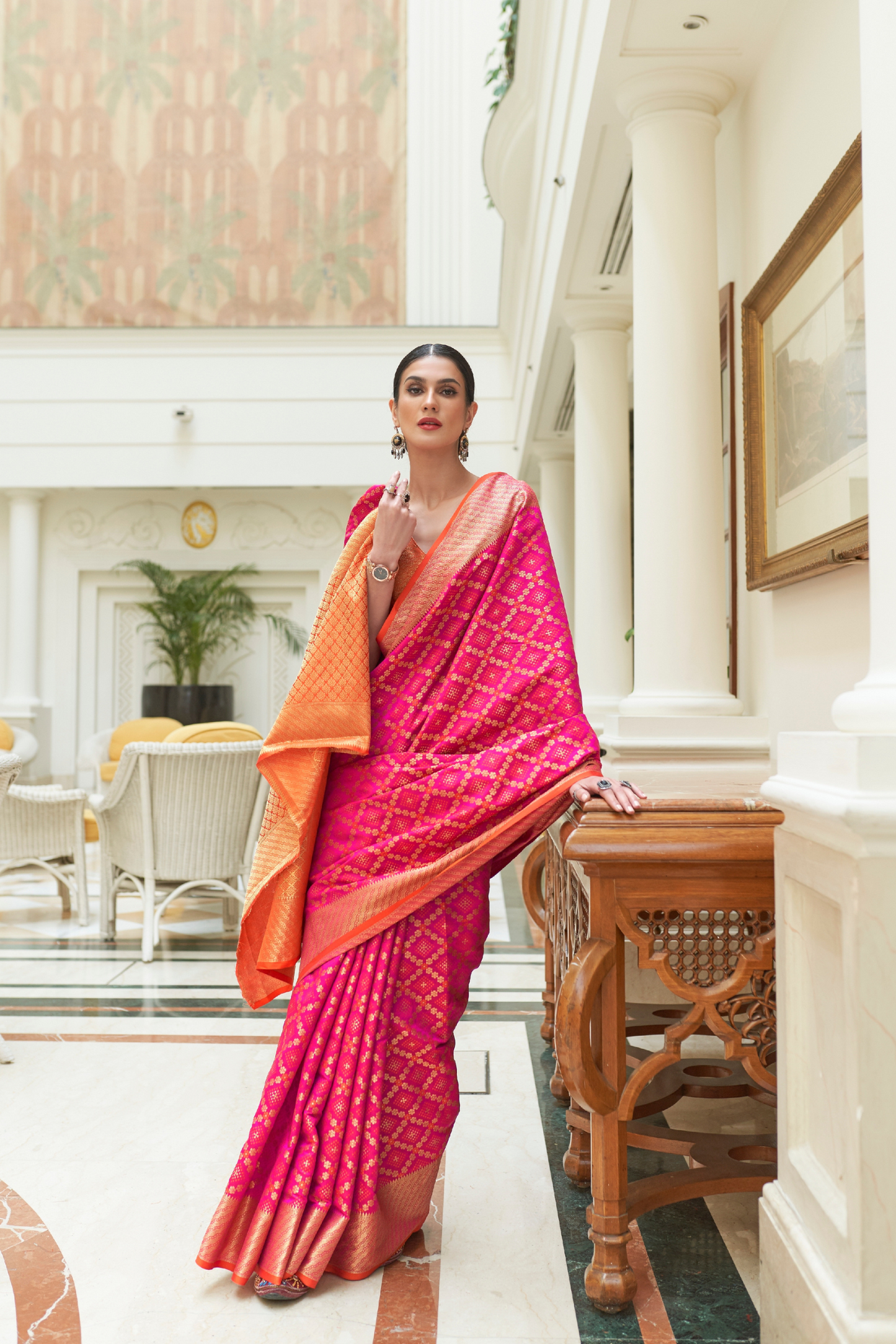 Punch Pink Exquisite Patola Silk Saree with Handloom Weaving