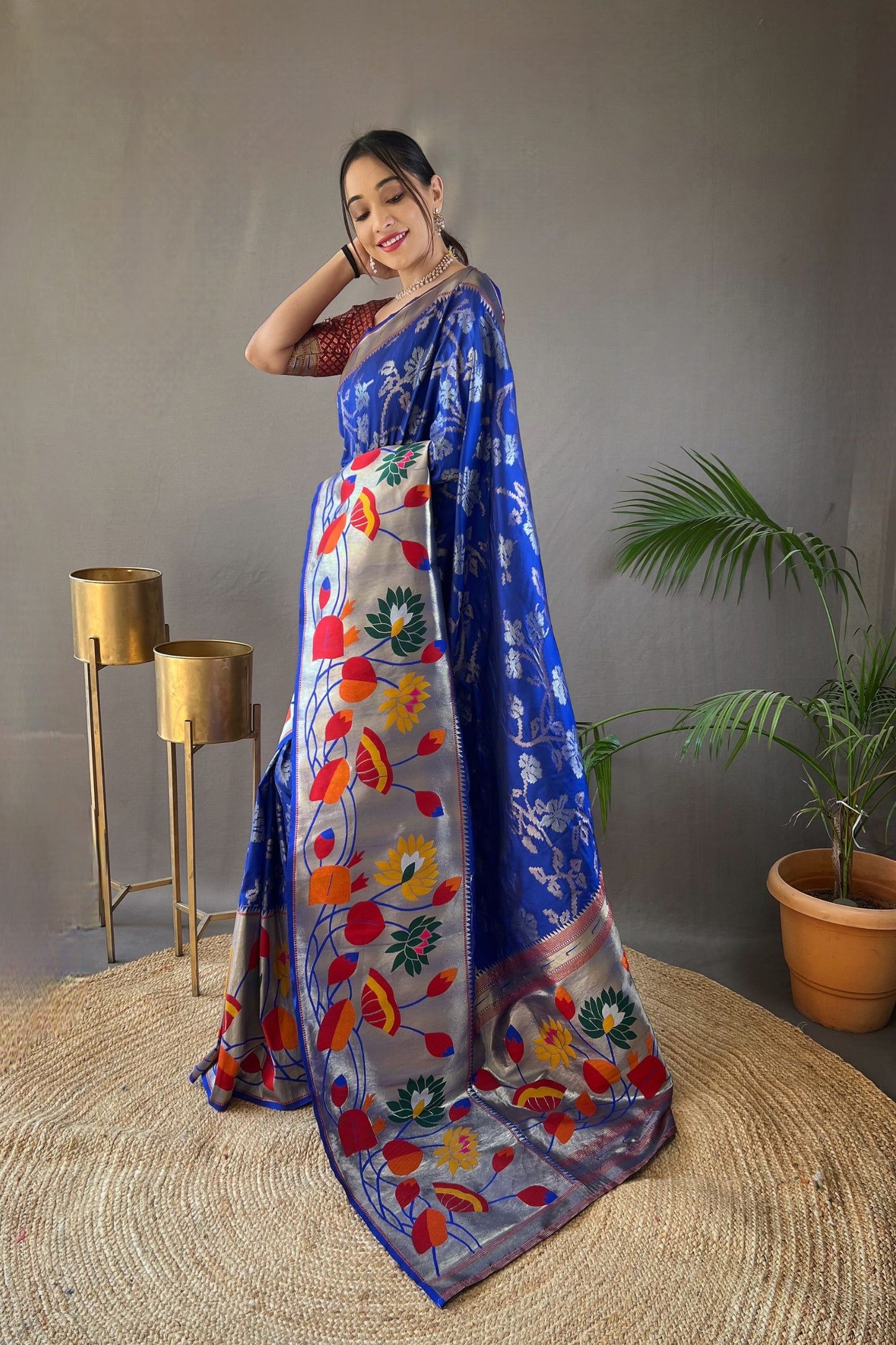 Royal Blue Soft Paithani Silk Saree with Traditional Patterns