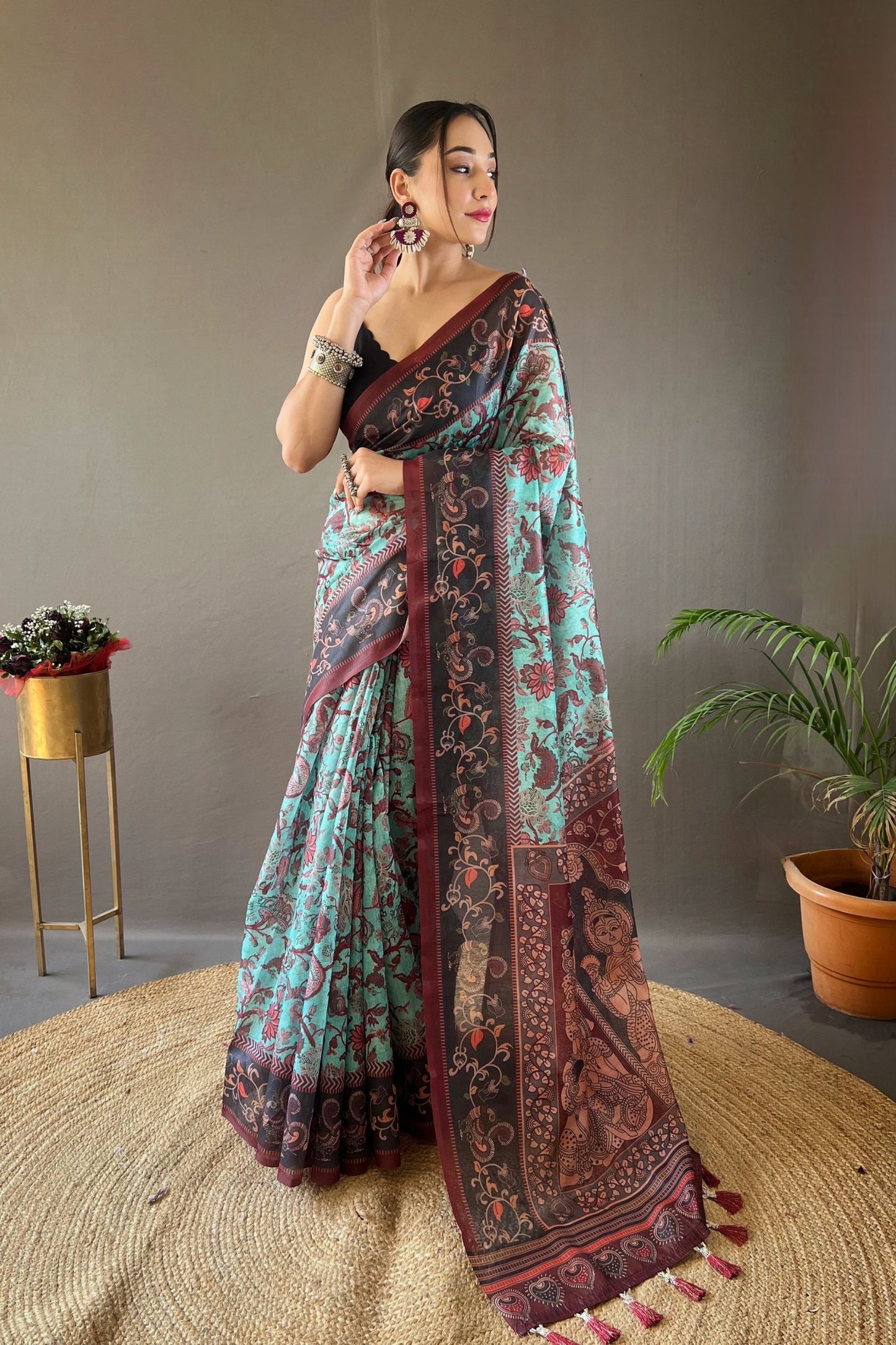 Sky Italian Digital Printed Cotton Saree