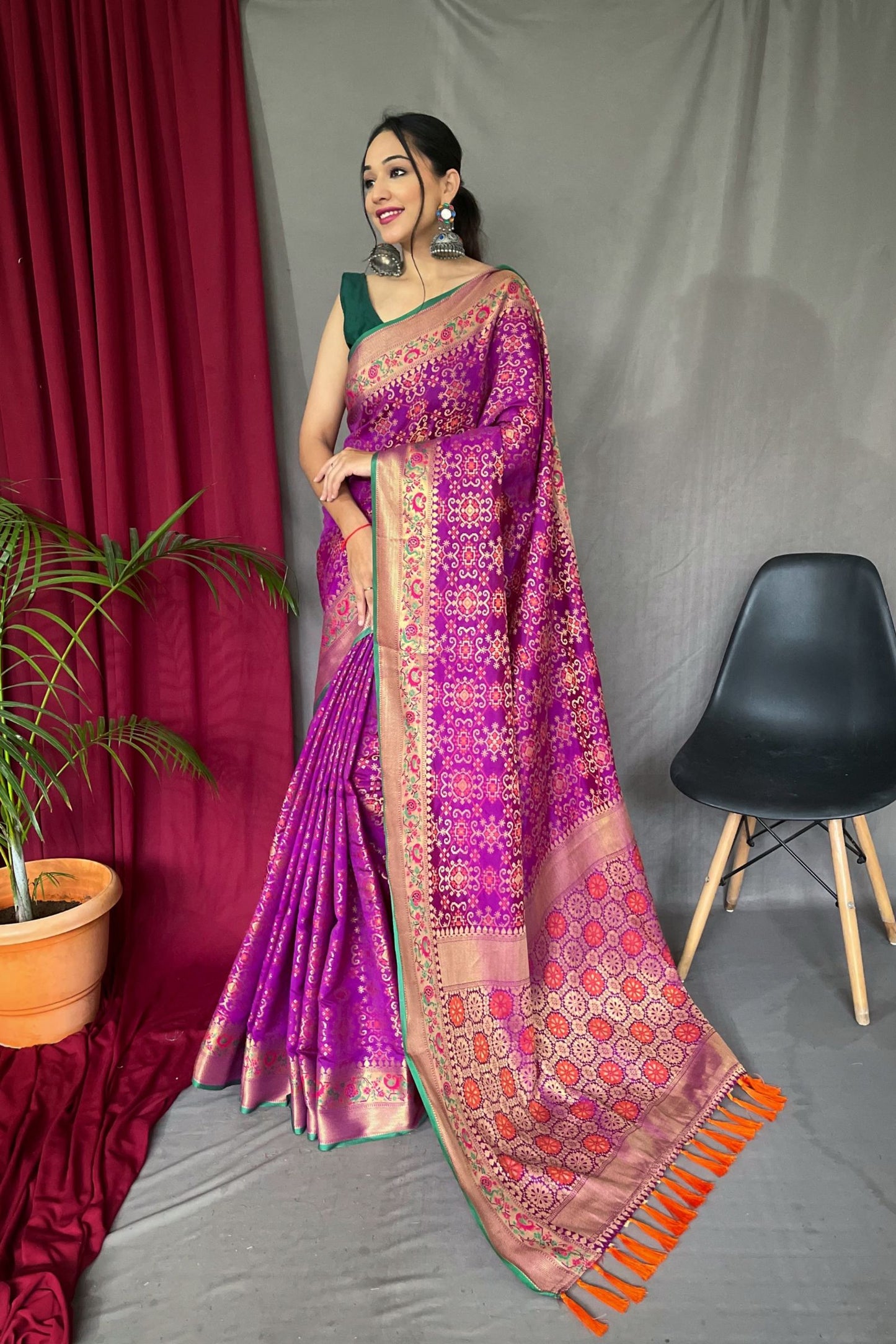 Purple Patola Silk Saree with Paithani Patola Fusion