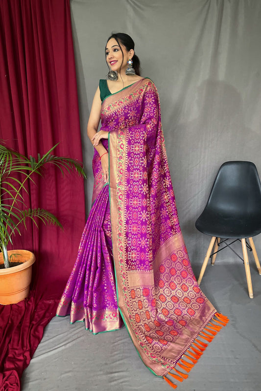 Purple Patola Silk Saree with Paithani Patola Fusion