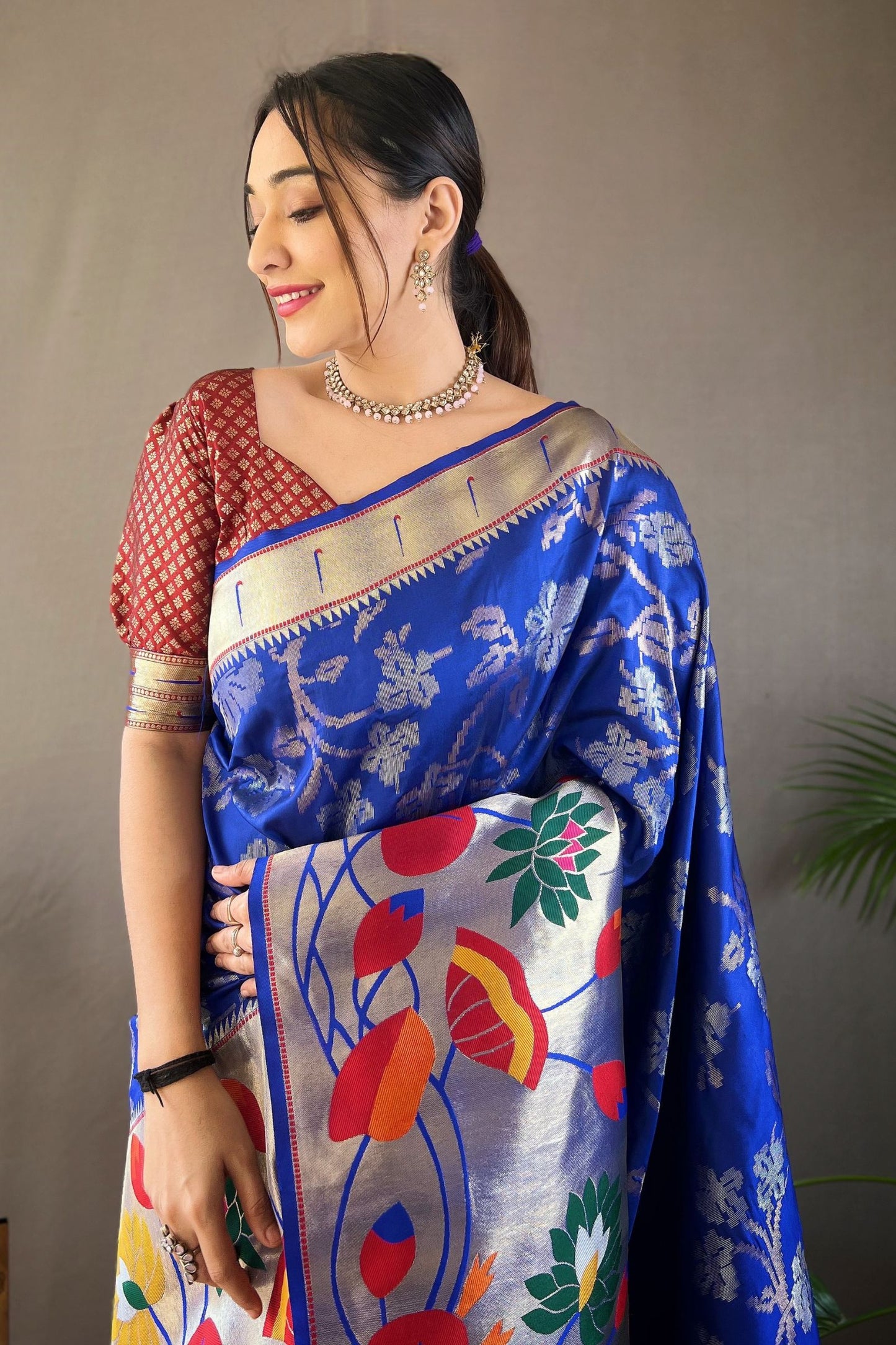 Royal Blue Soft Paithani Silk Saree with Traditional Patterns