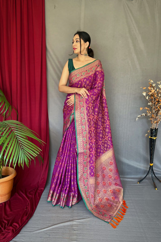 Purple Patola Silk Saree with Flower Patola Fusion