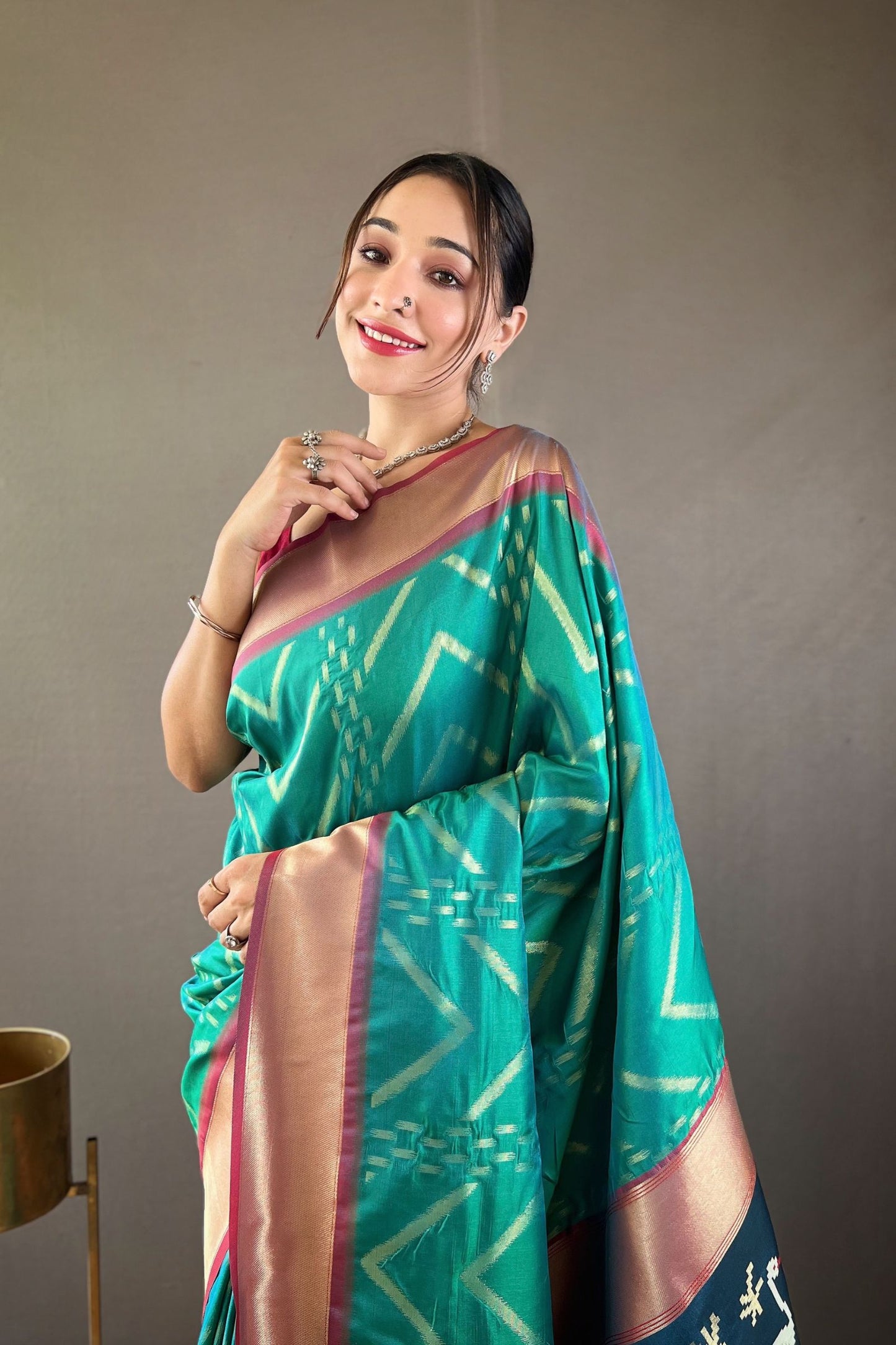 Aqua Green Paithani Zig Zag Zari Soft Silk Saree