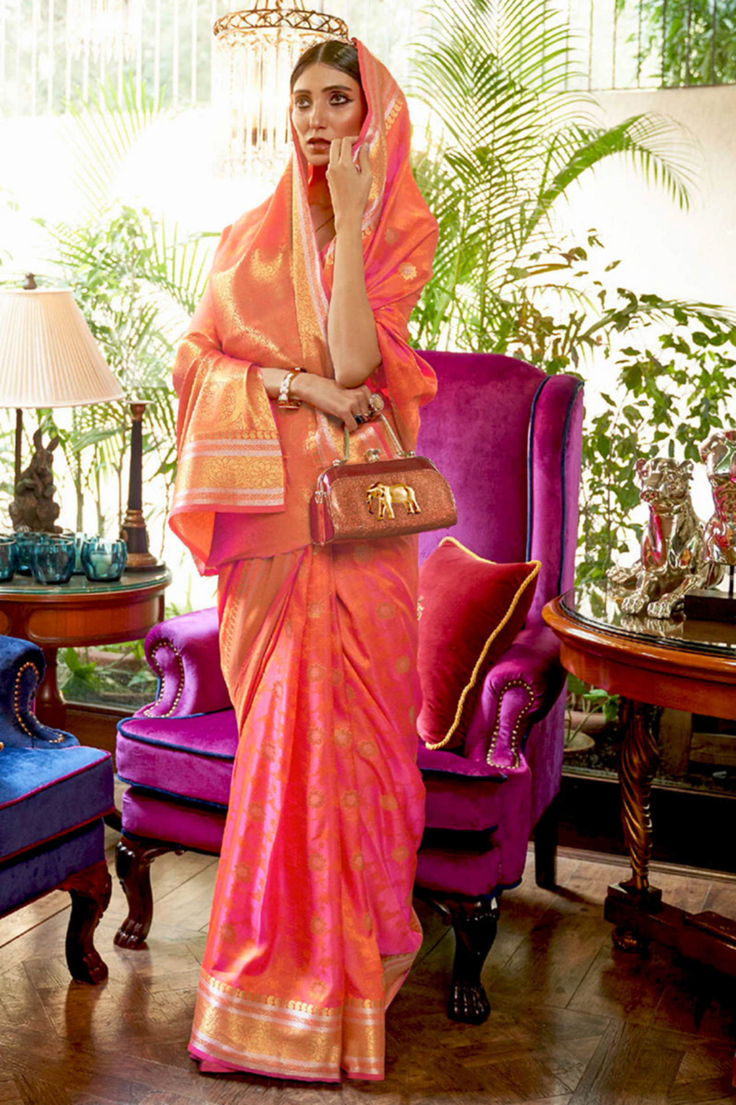 Peach & Gold- Pure Banarasi Silk Saree with Handloom Weaving