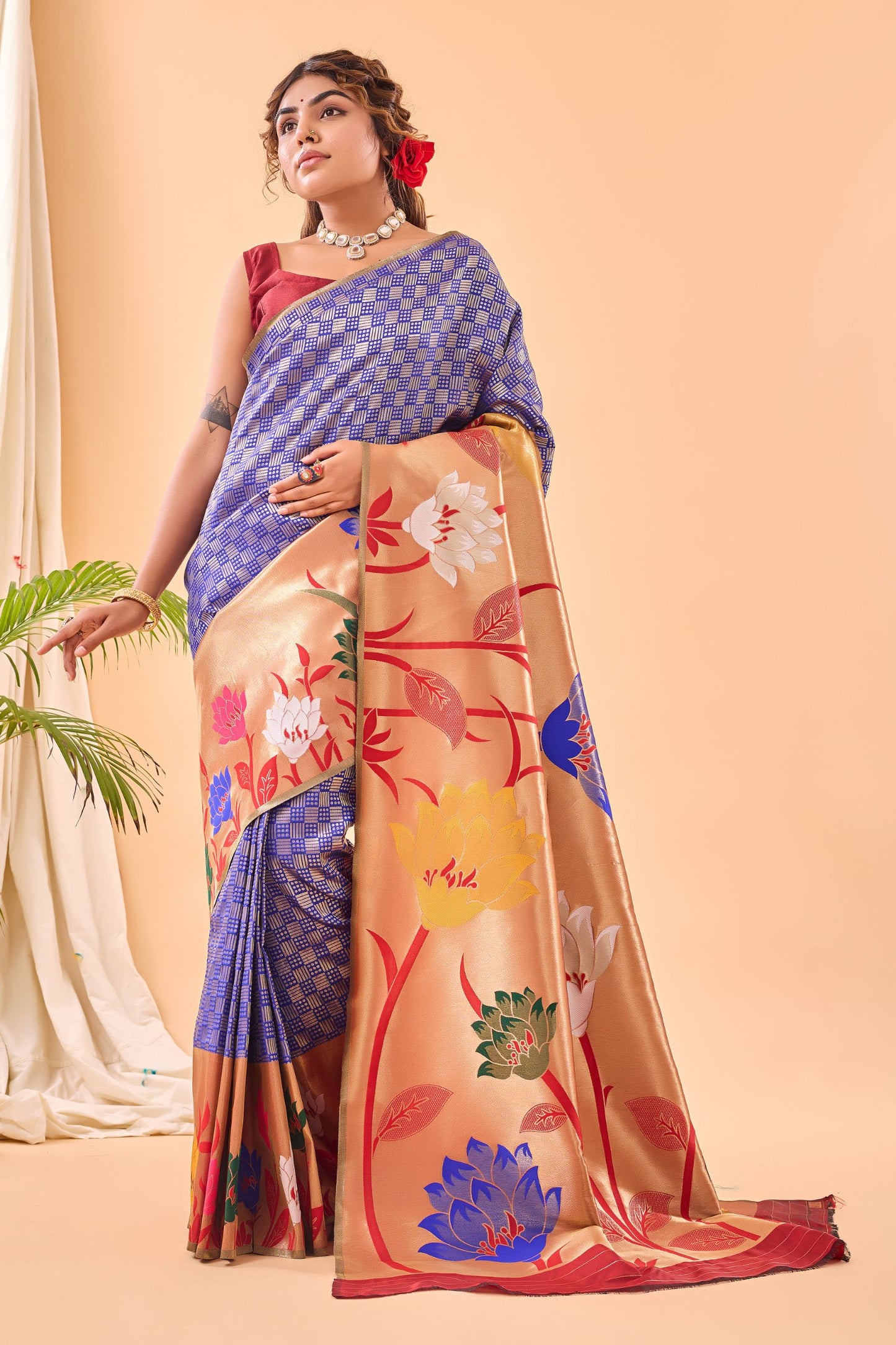 Royal Blue Paithani Silk Saree with Big Beautiful Border