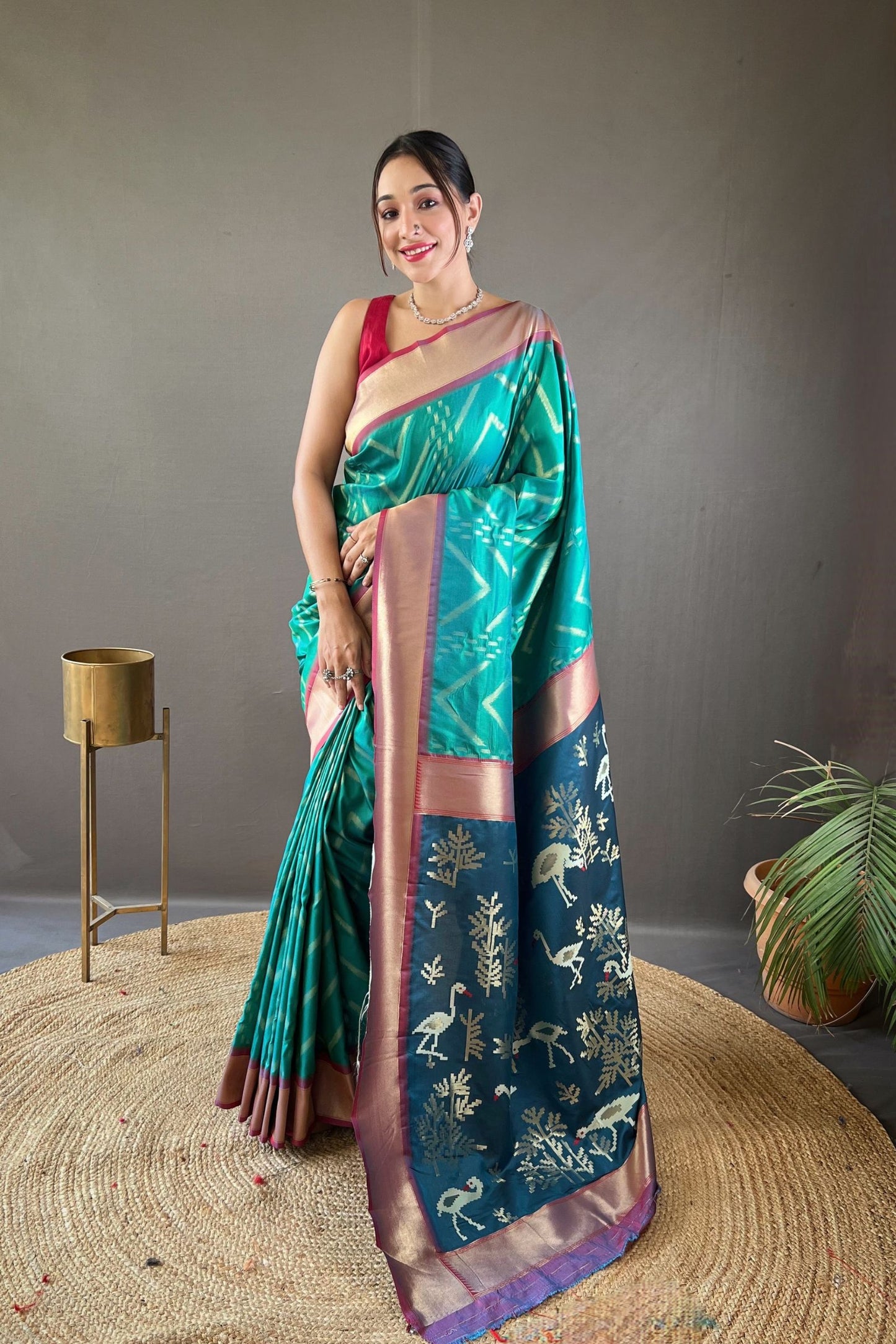 Aqua Green Paithani Zig Zag Zari Soft Silk Saree