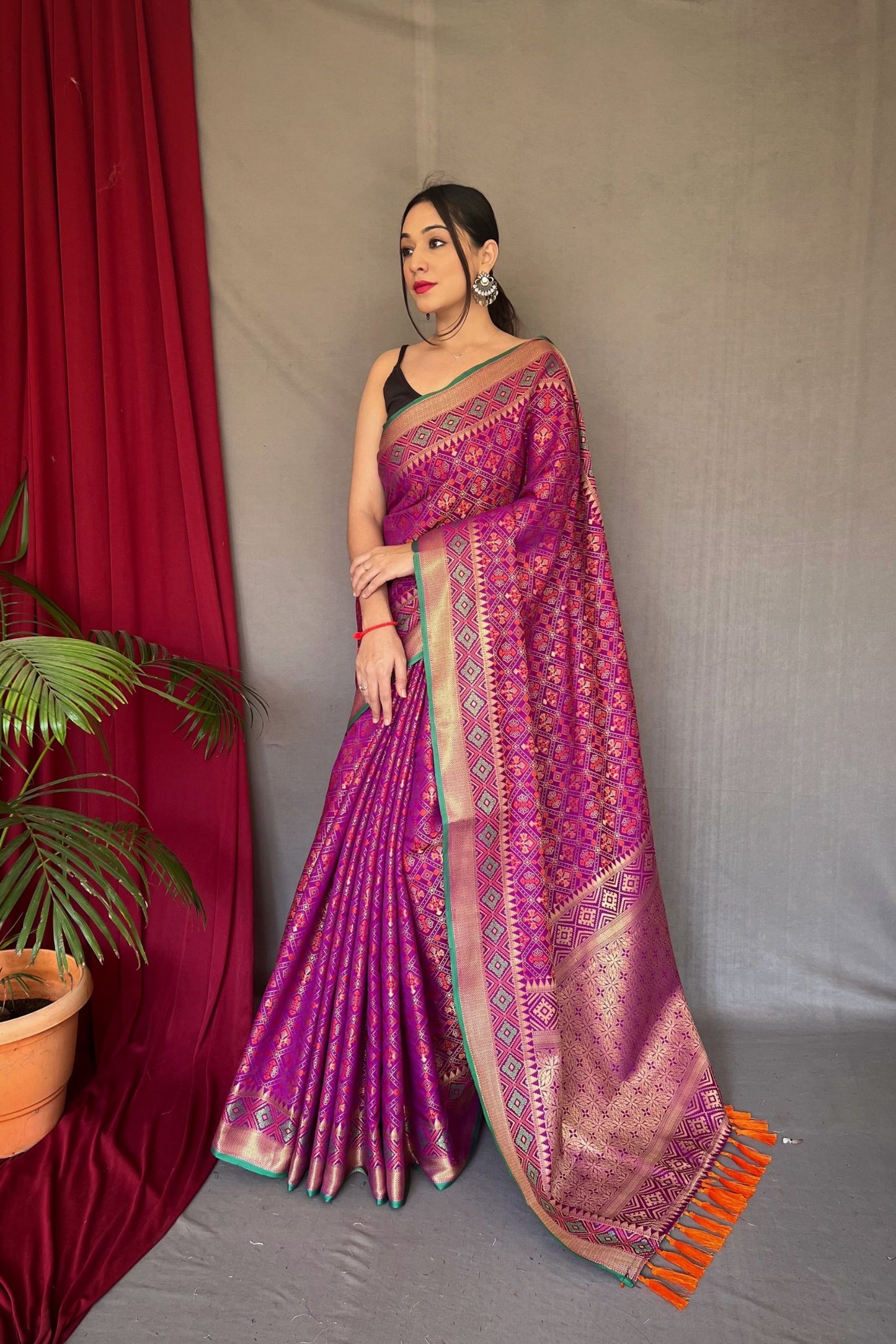 Fuchsia Meenakari Zari Weaving Patola Silk Saree