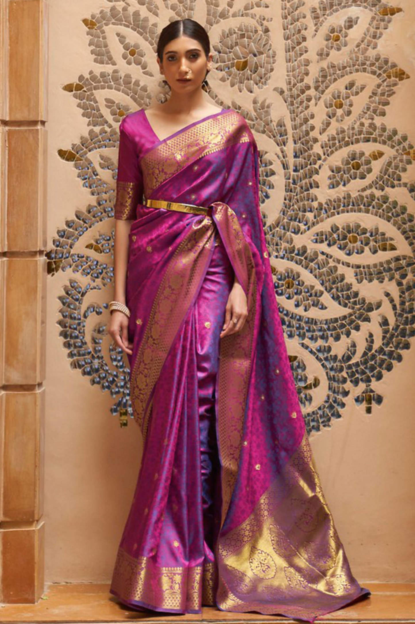 Purple Pure Kanjivaram Soft Silk Saree with Zari Work