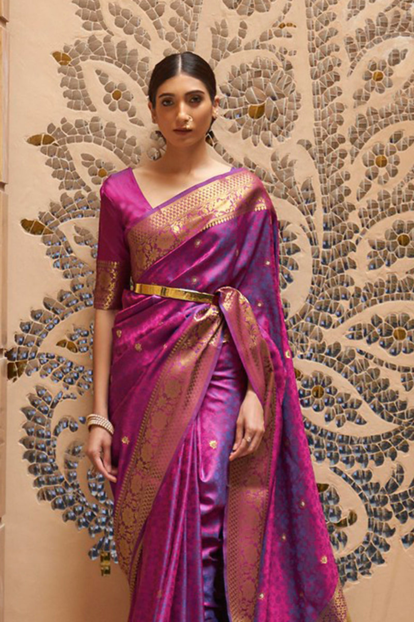 Purple Pure Kanjivaram Soft Silk Saree with Zari Work