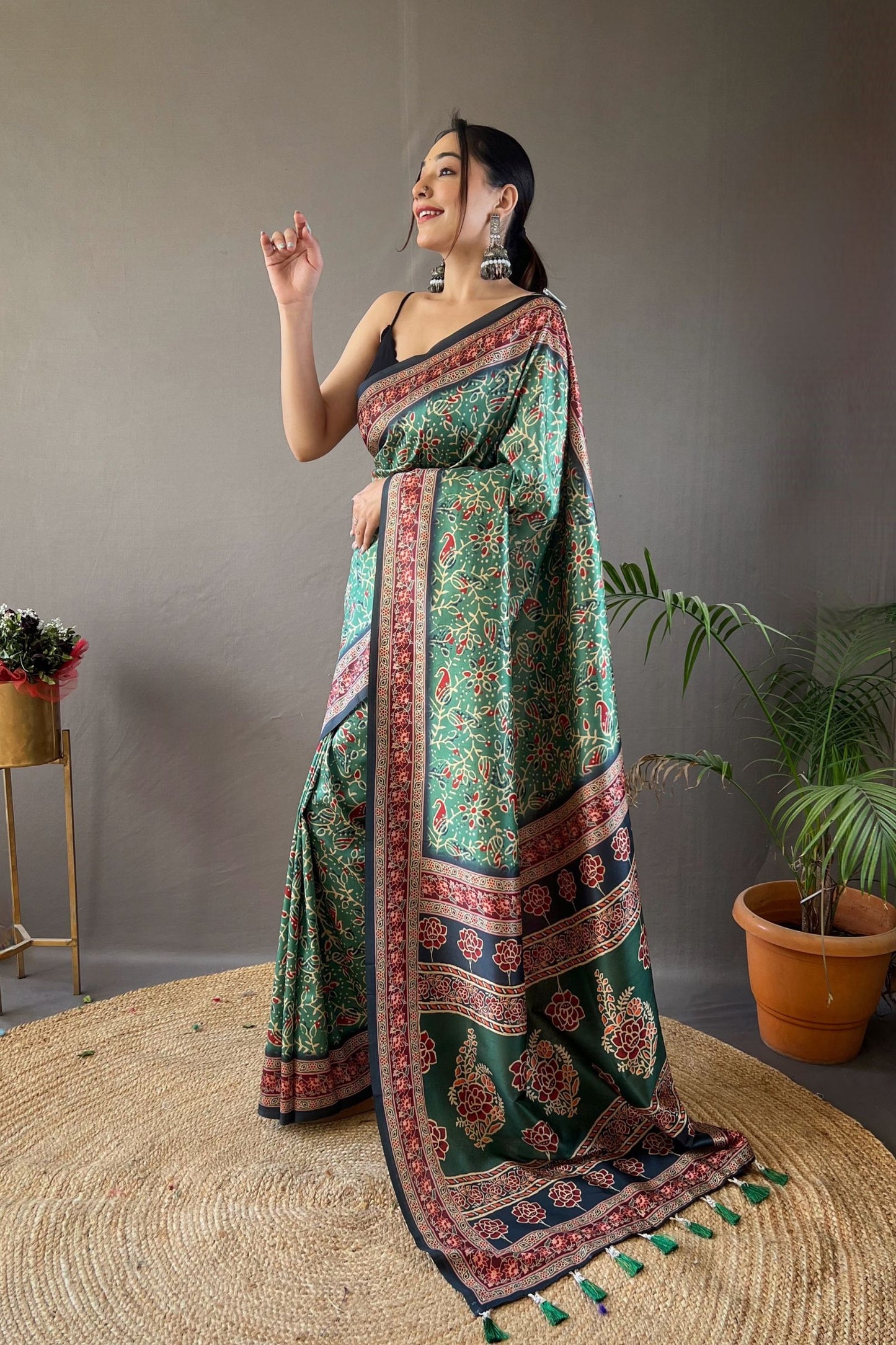 Mint Green Digital Printed Silk Saree