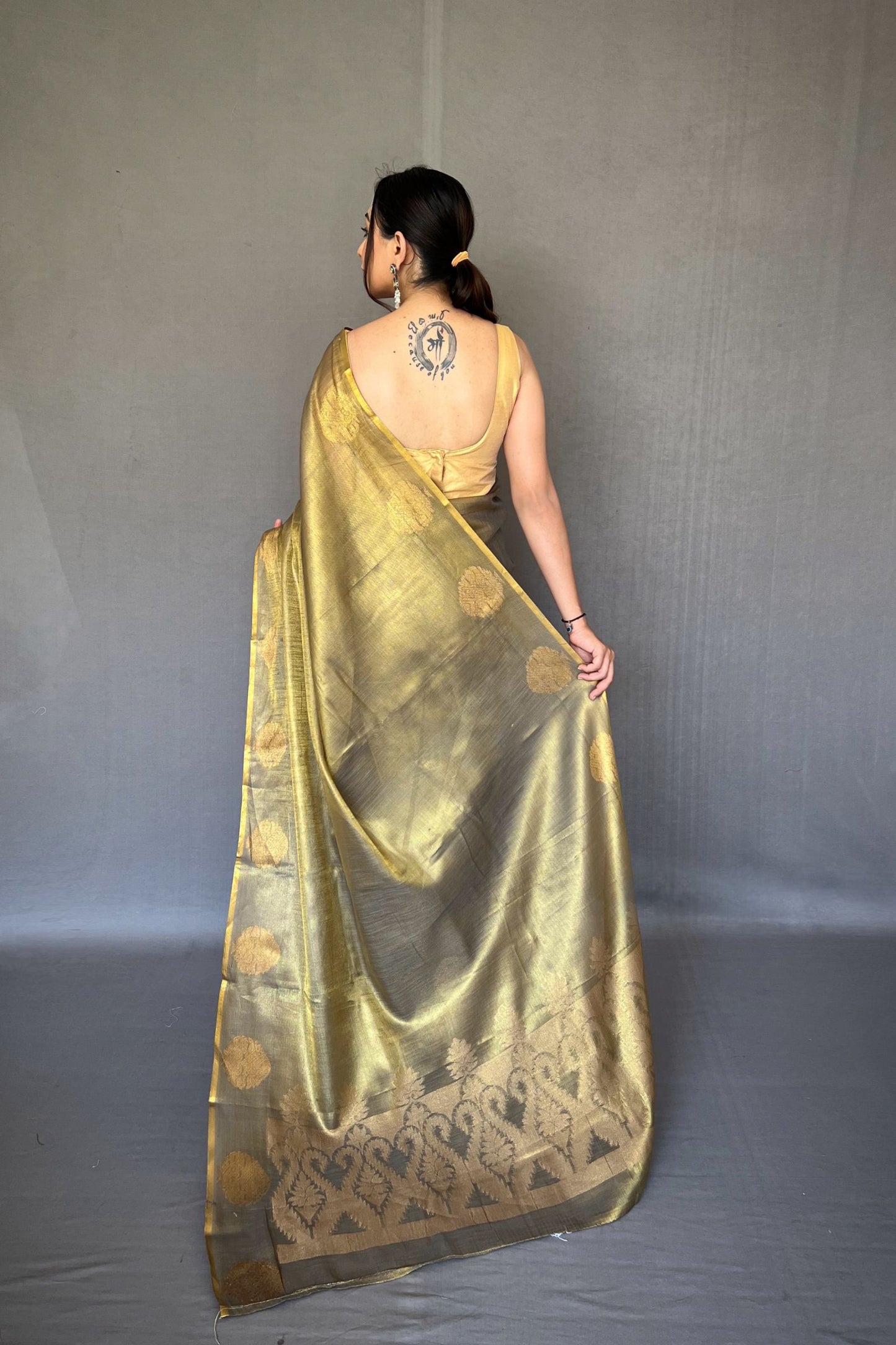 Mehndi Jacquard Woven Tissue Silk Saree