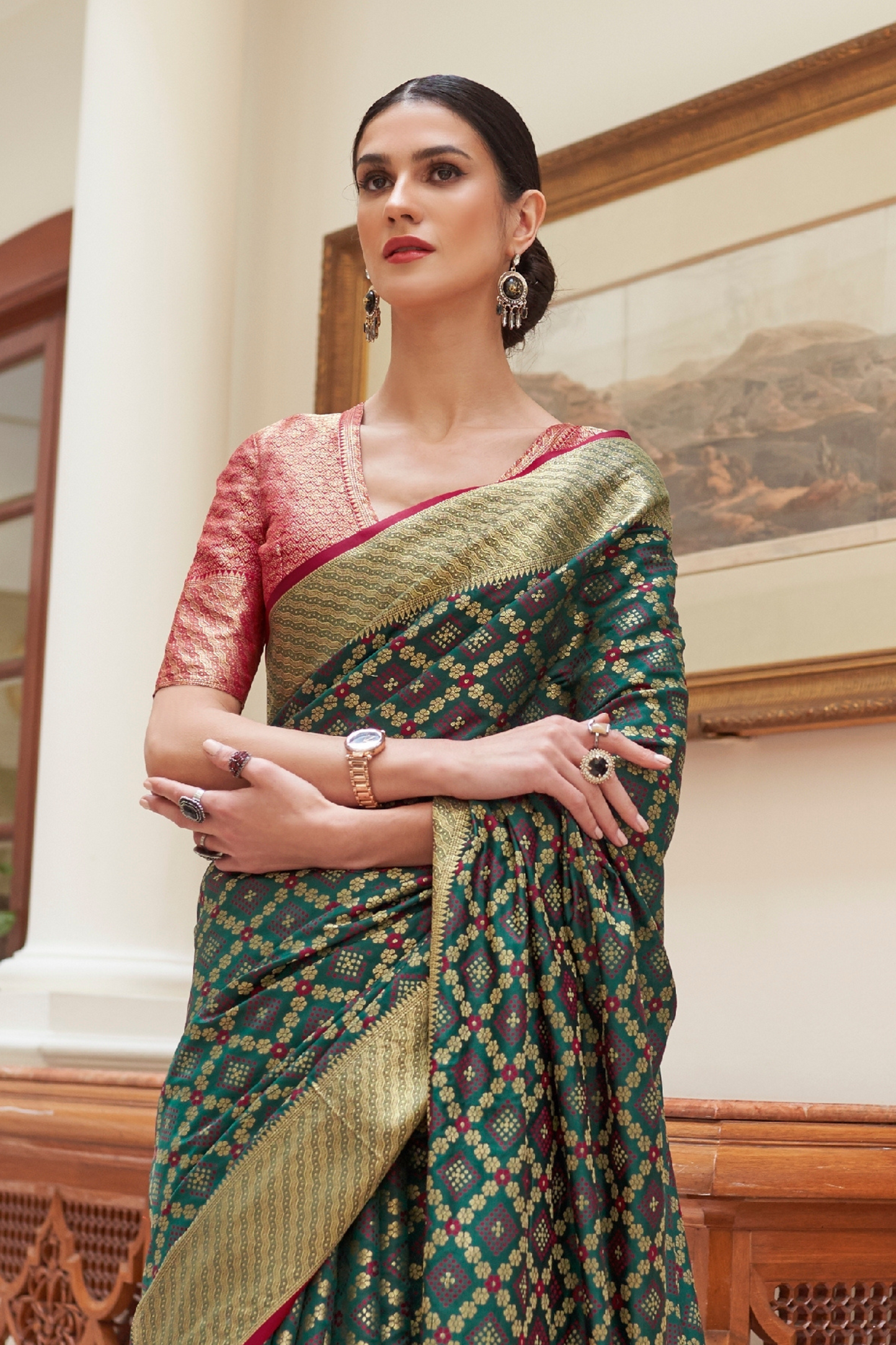 Seaweed Green Exquisite Patola Silk Saree with Handloom Weaving