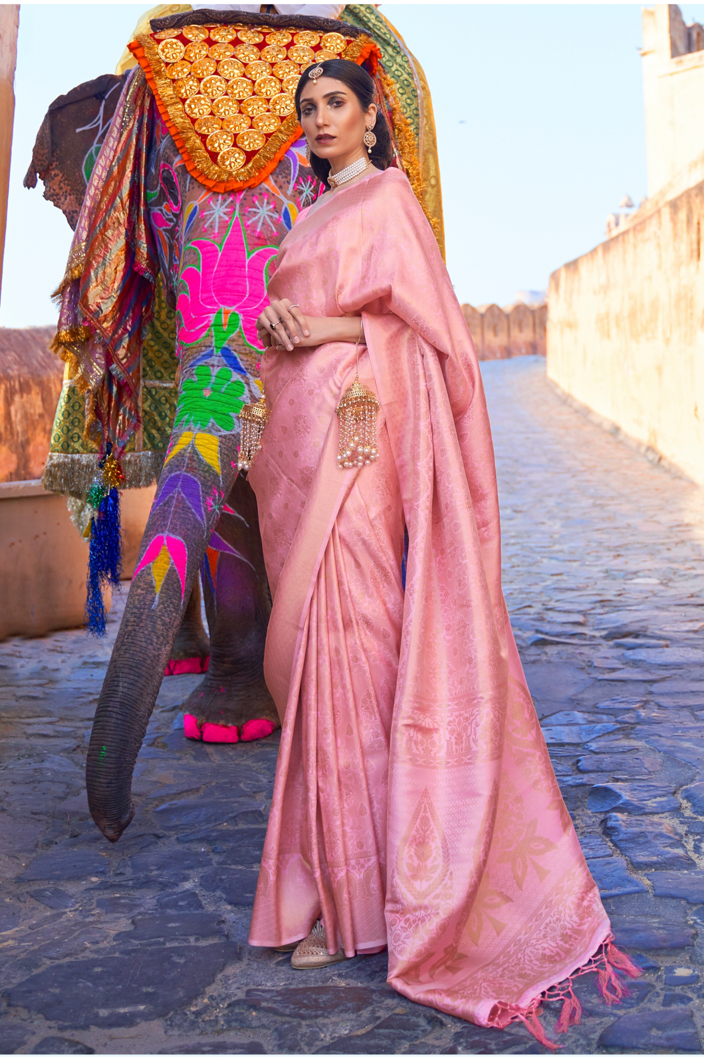 Flamingo Pink Lavish Banarasi Handloom Silk Saree with Tassels Pallu