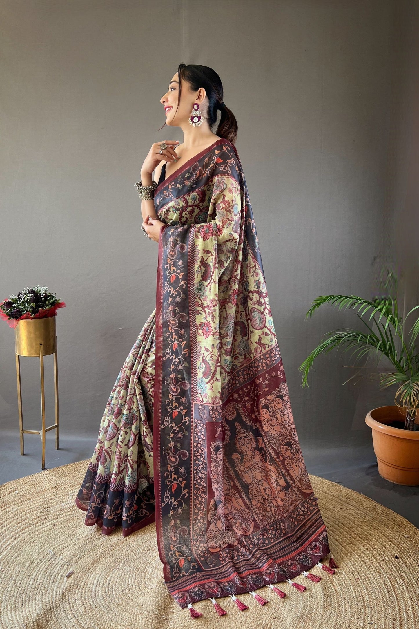 Pista Italian Digital Printed Cotton Saree