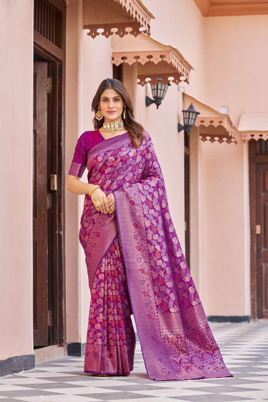 Mulberry Magenta Designer Banarasi Ethnic Soft Silk Saree with Zari Work