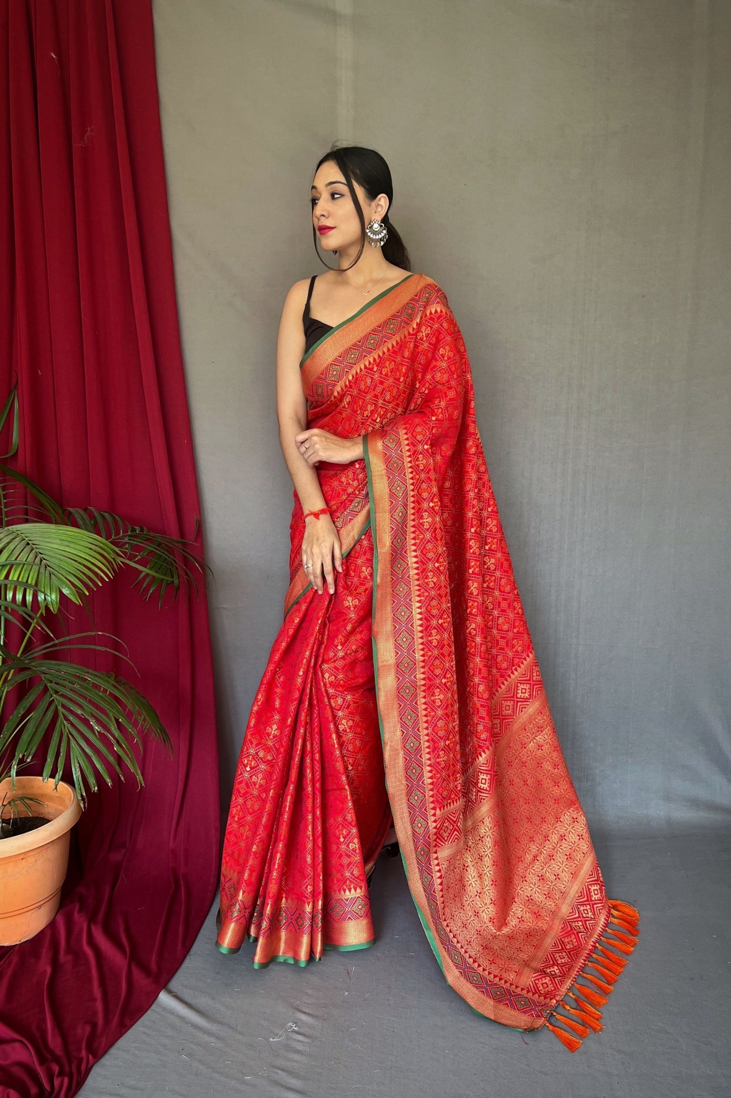 Red Meenakari Zari Weaving Patola Silk Saree