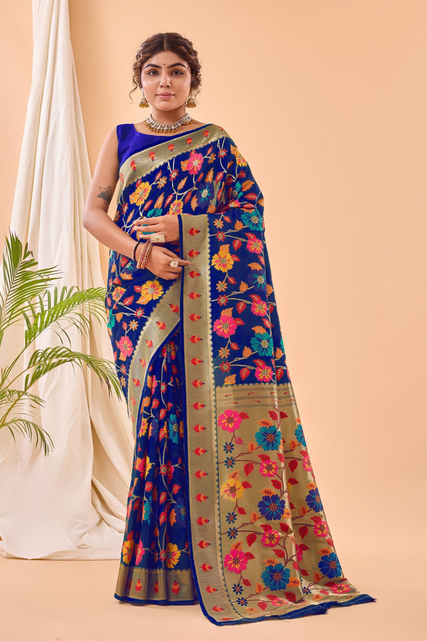 Royal Blue Paithani Silk Saree with Royal Jaal Work