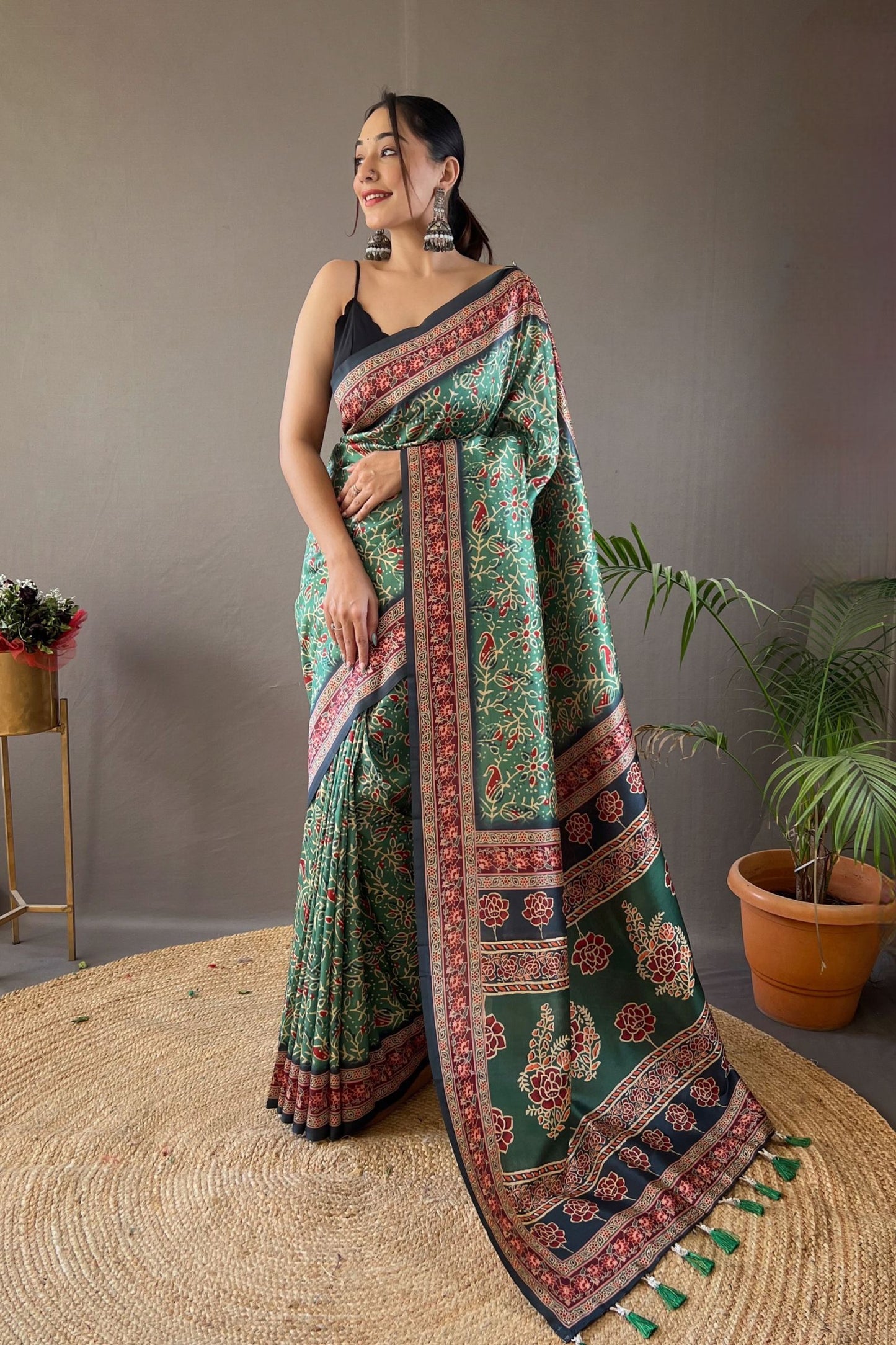 Mint Green Digital Printed Silk Saree