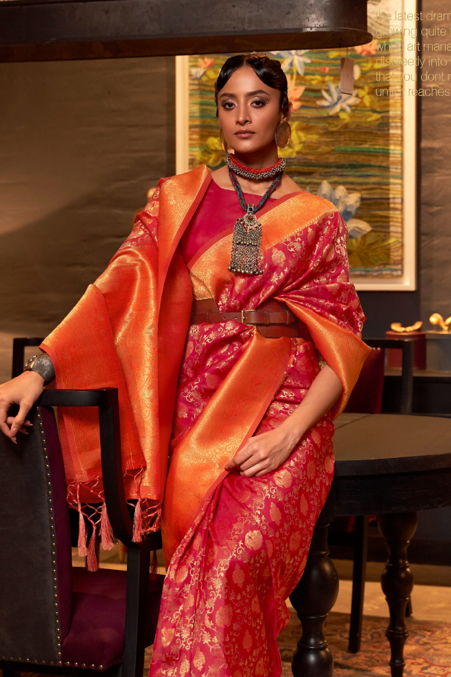 Peach Orange Pure Banarasi Katan Silk Saree with Handloom Weaving