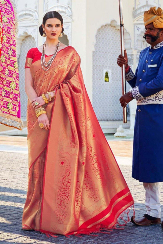 Candy Red Banarasi Special Wedding Edition Silk Saree with Zari Work