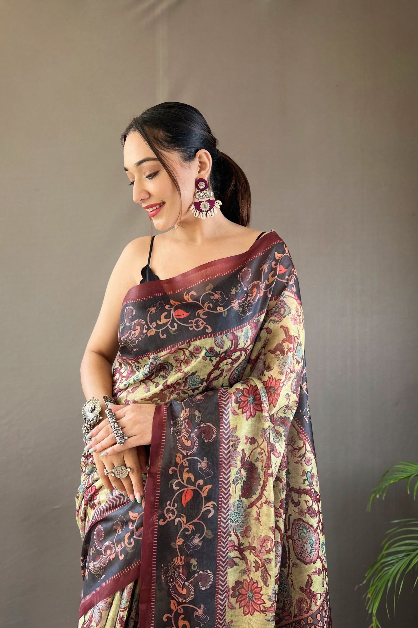 Pista Italian Digital Printed Cotton Saree