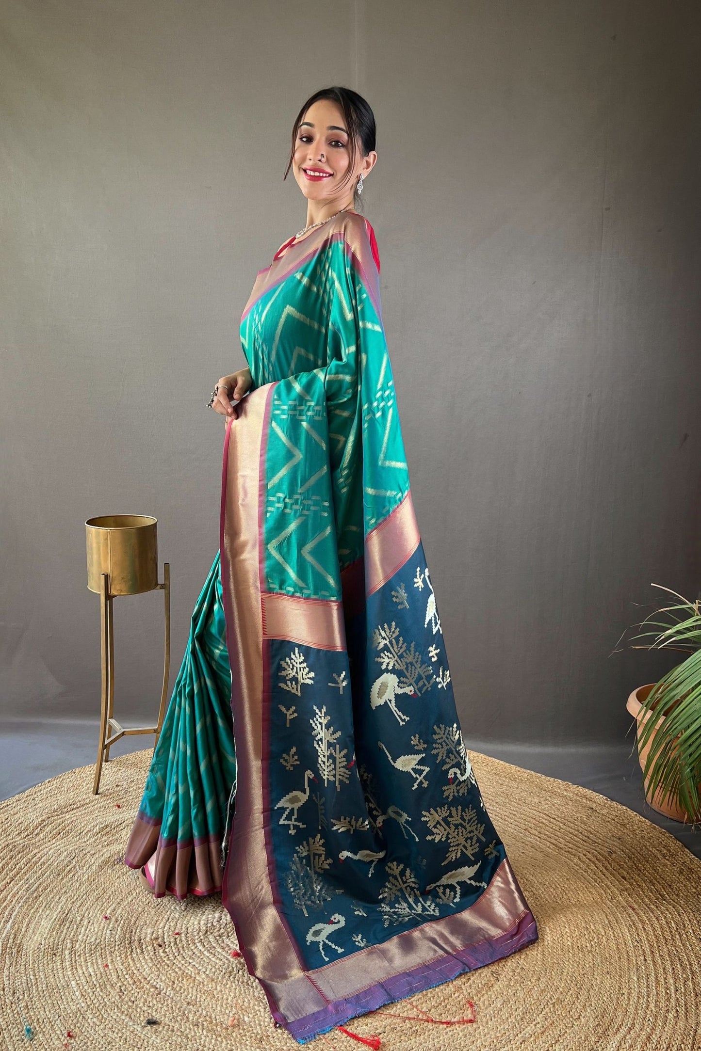 Aqua Green Paithani Zig Zag Zari Soft Silk Saree