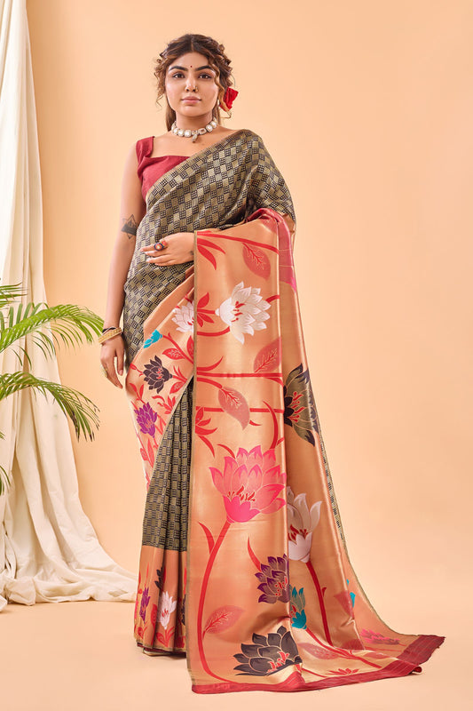 Black Paithani Silk Saree with Big Beautiful Border