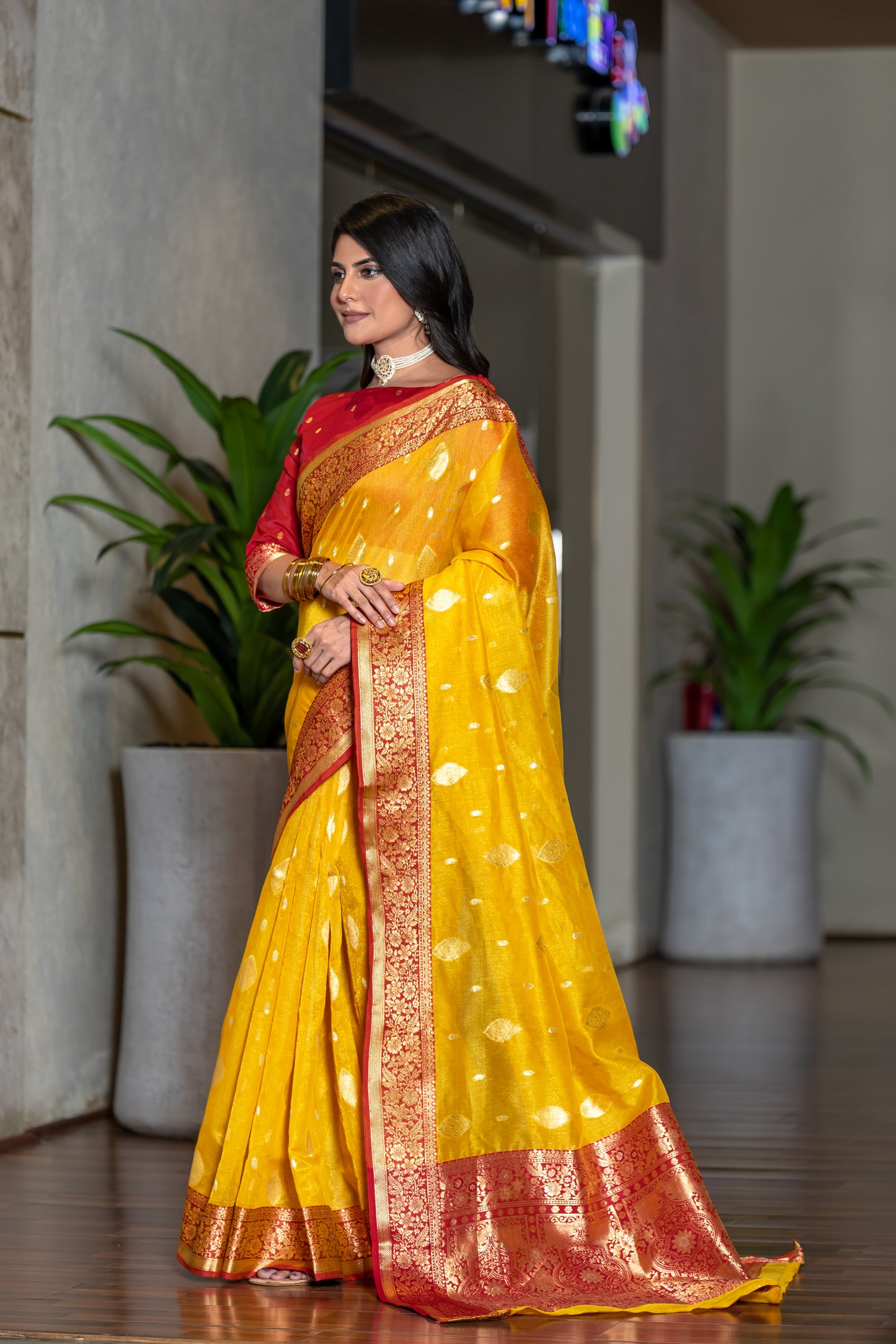 Squash Yellow Banarasi Tissue Silk Saree