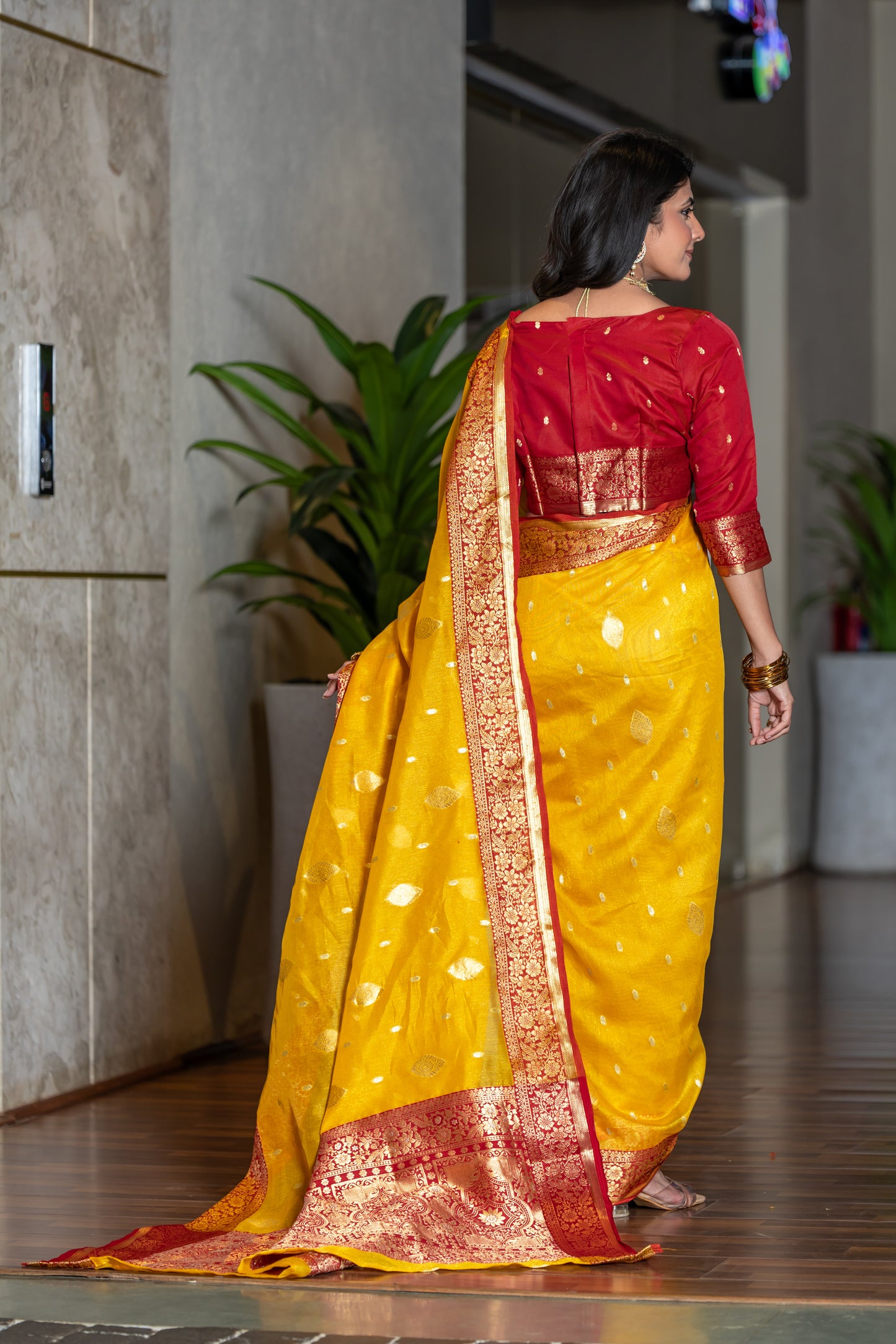 Squash Yellow Banarasi Tissue Silk Saree