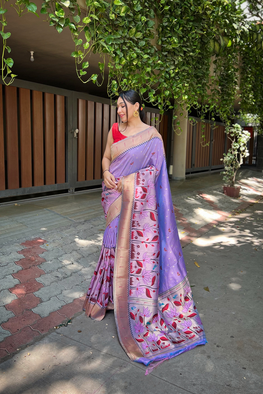 Lavender Paithani Silk Saree with Zari Work