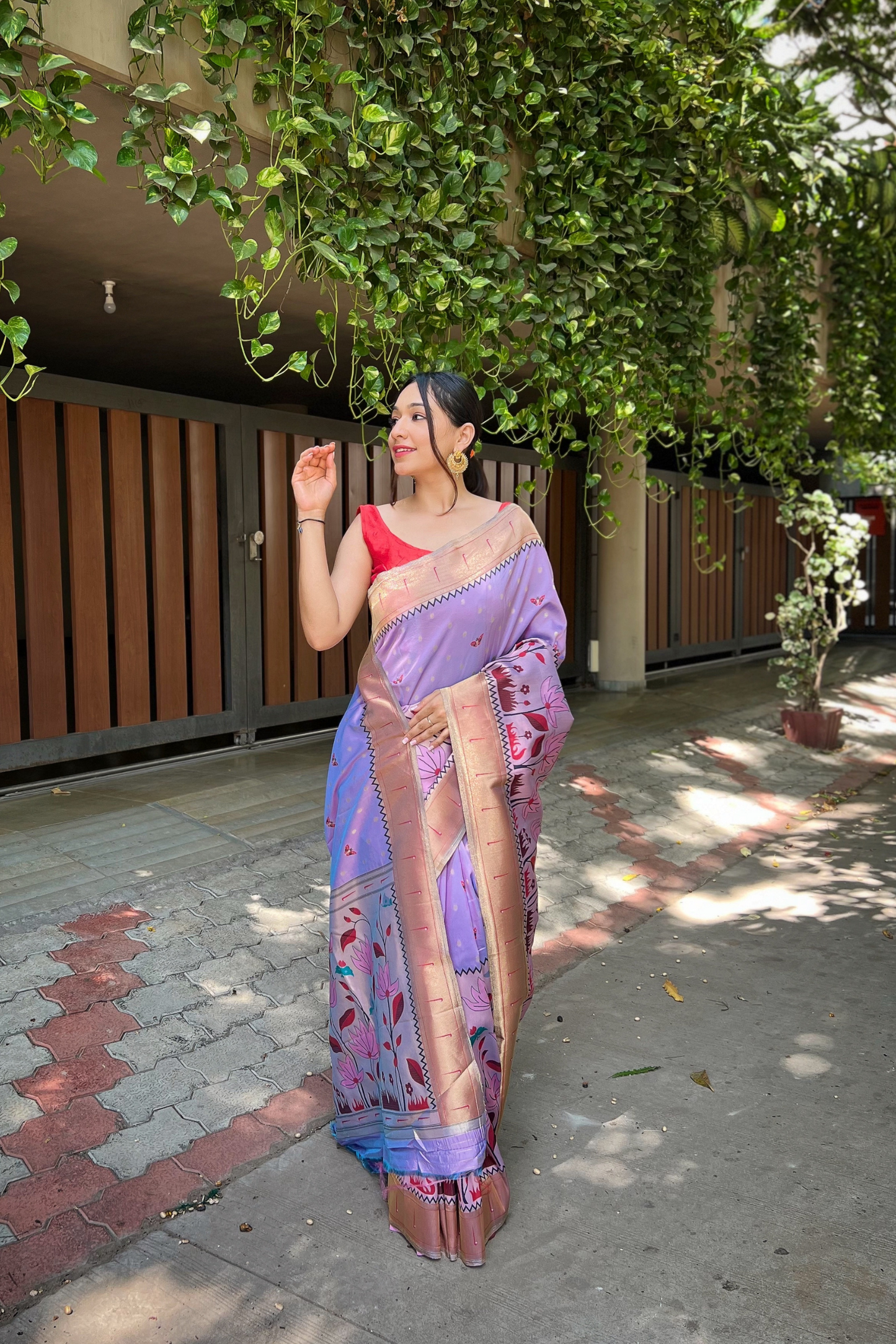 Lavender Paithani Silk Saree with Zari Work