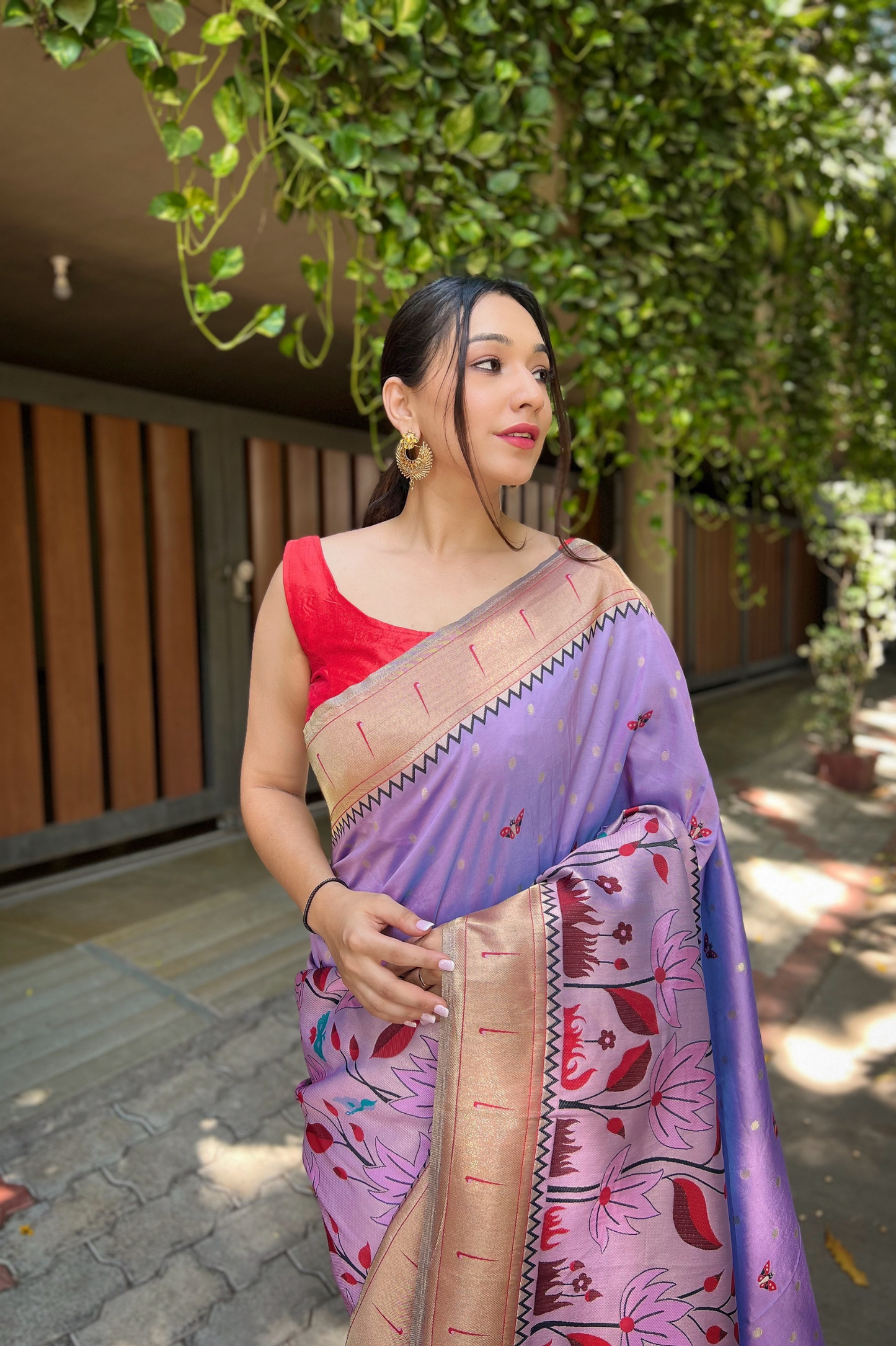 Lavender Paithani Silk Saree with Zari Work