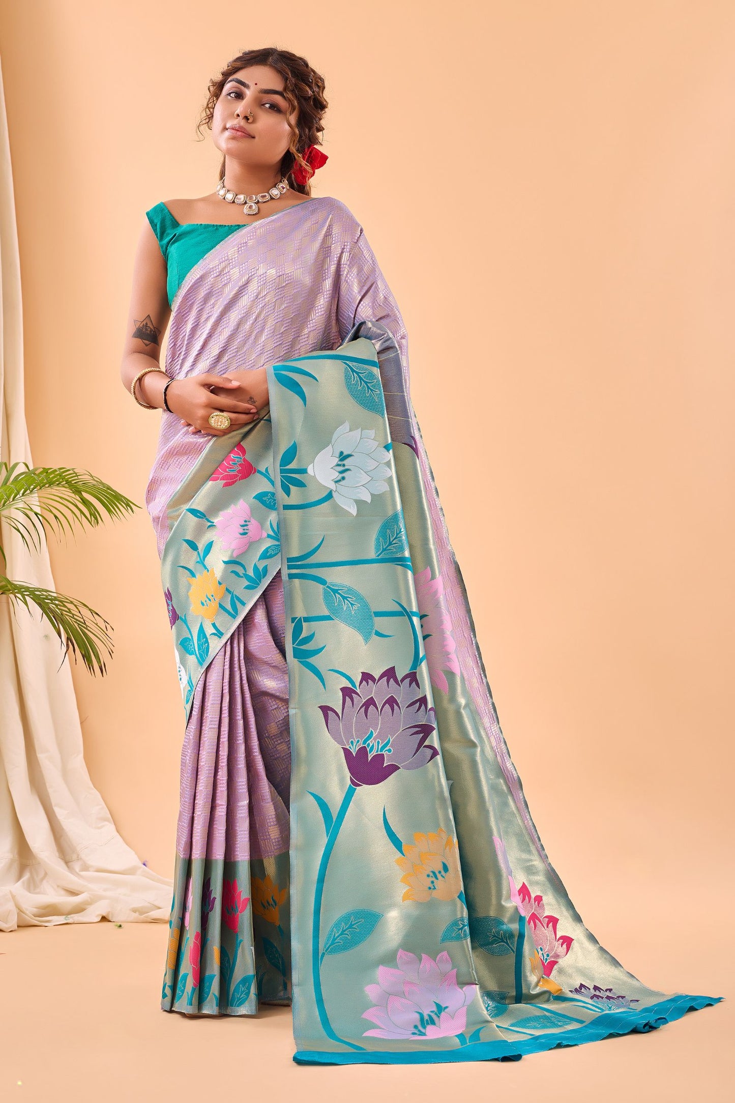 Lavender Paithani Silk Saree with Big Beautiful Border