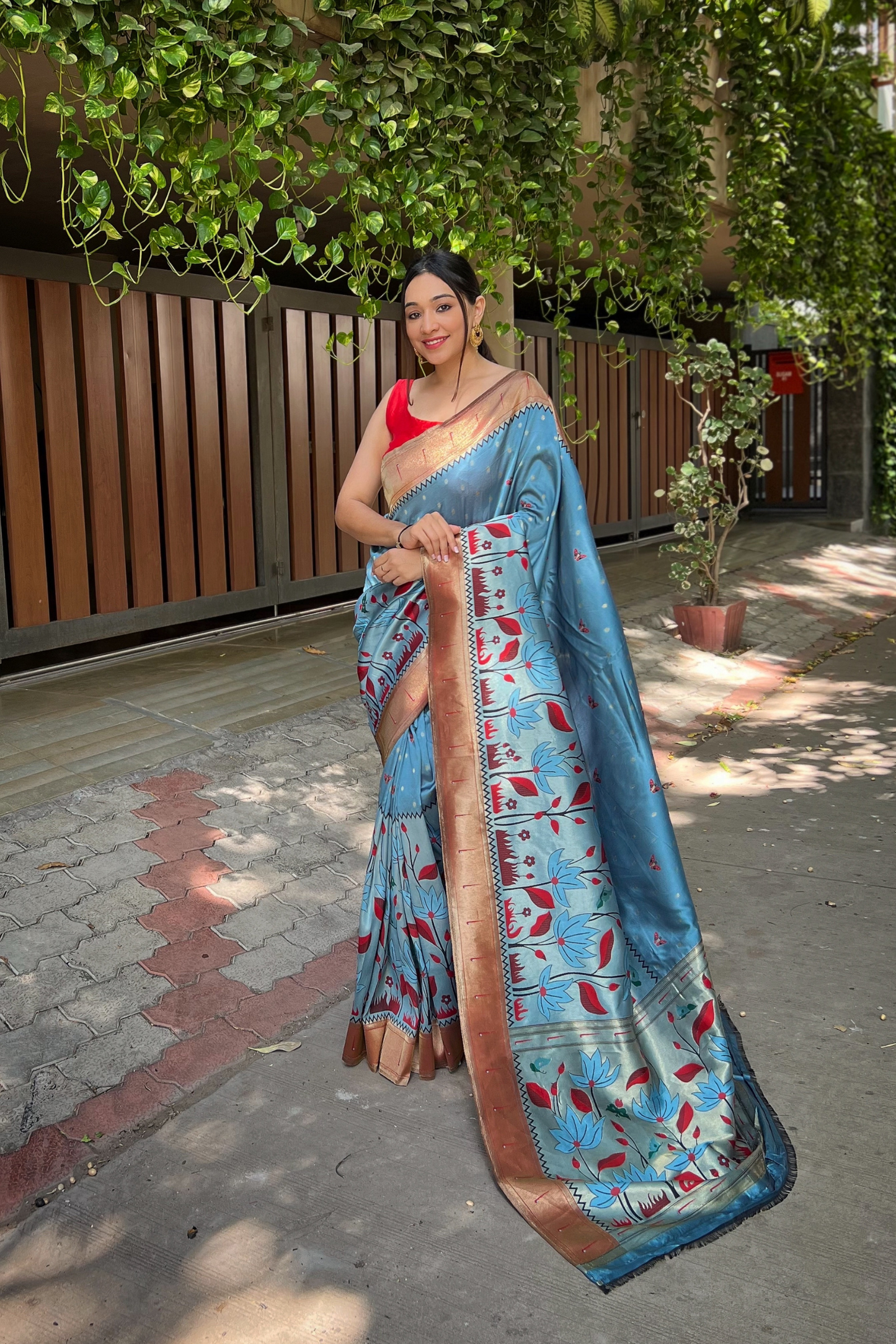 Light Blue Paithani Silk Saree with Zari Work