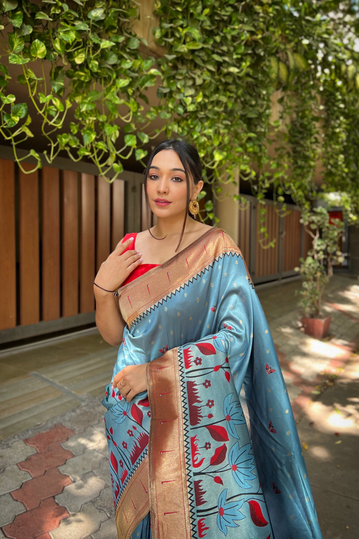 Light Blue Paithani Silk Saree with Zari Work