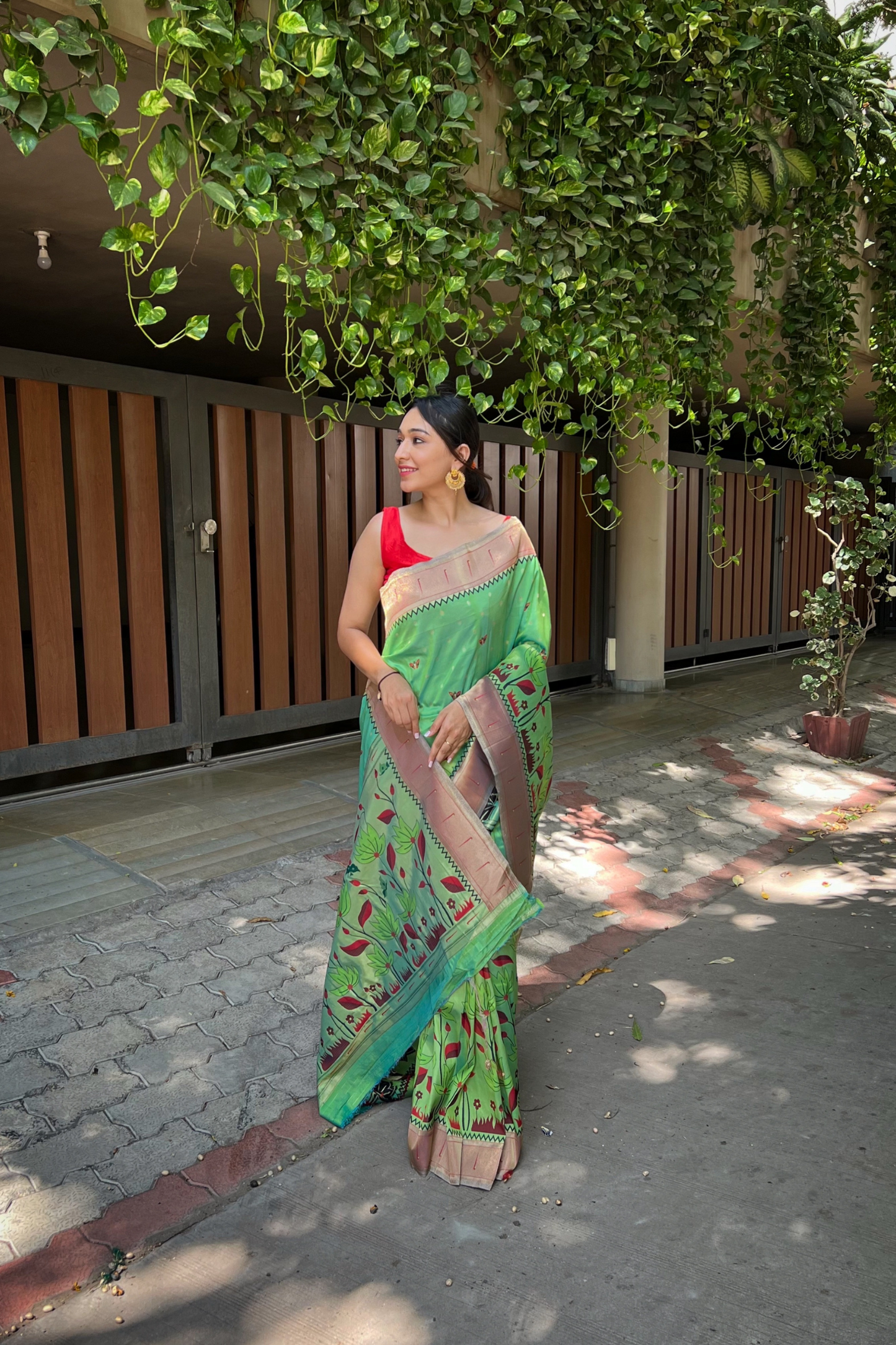 Lime Green Paithani Silk Saree with Zari Work