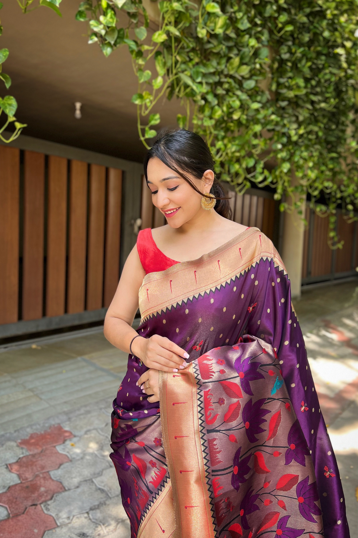 Magenta Paithani Silk Saree with Zari Work