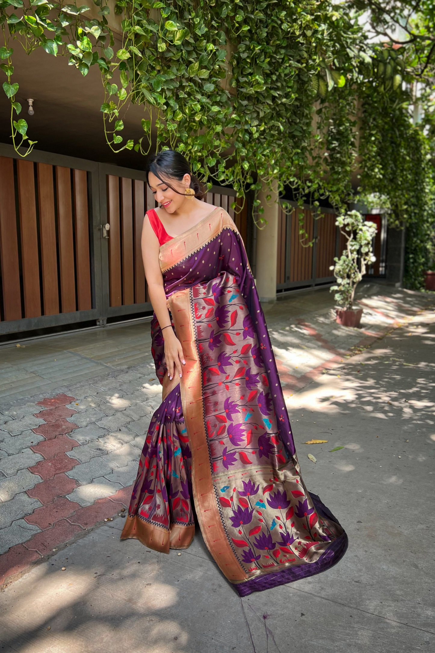 Magenta Paithani Silk Saree with Zari Work