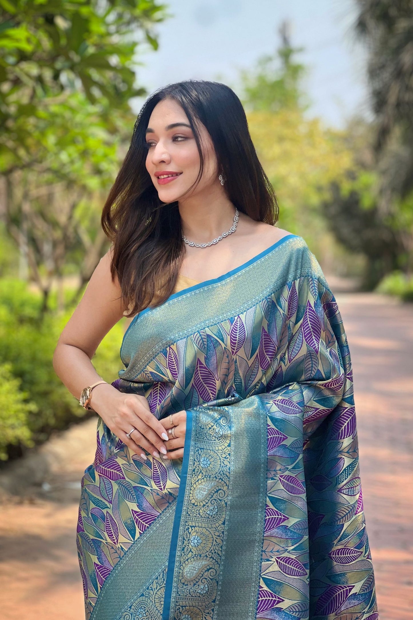 Ocean Blue Kanchipattu Silk Saree